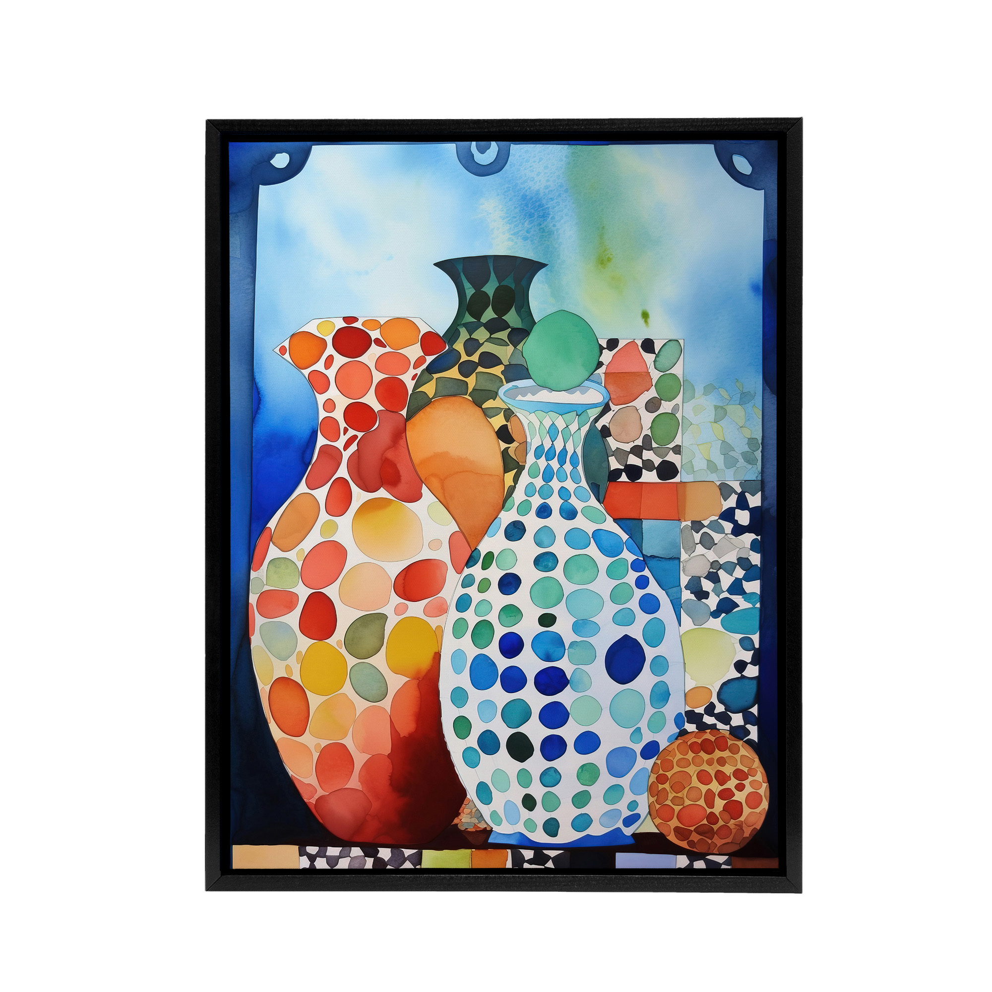 Polka Dot Porcelain Vases Still Life Framed Canvas Wall Art Print