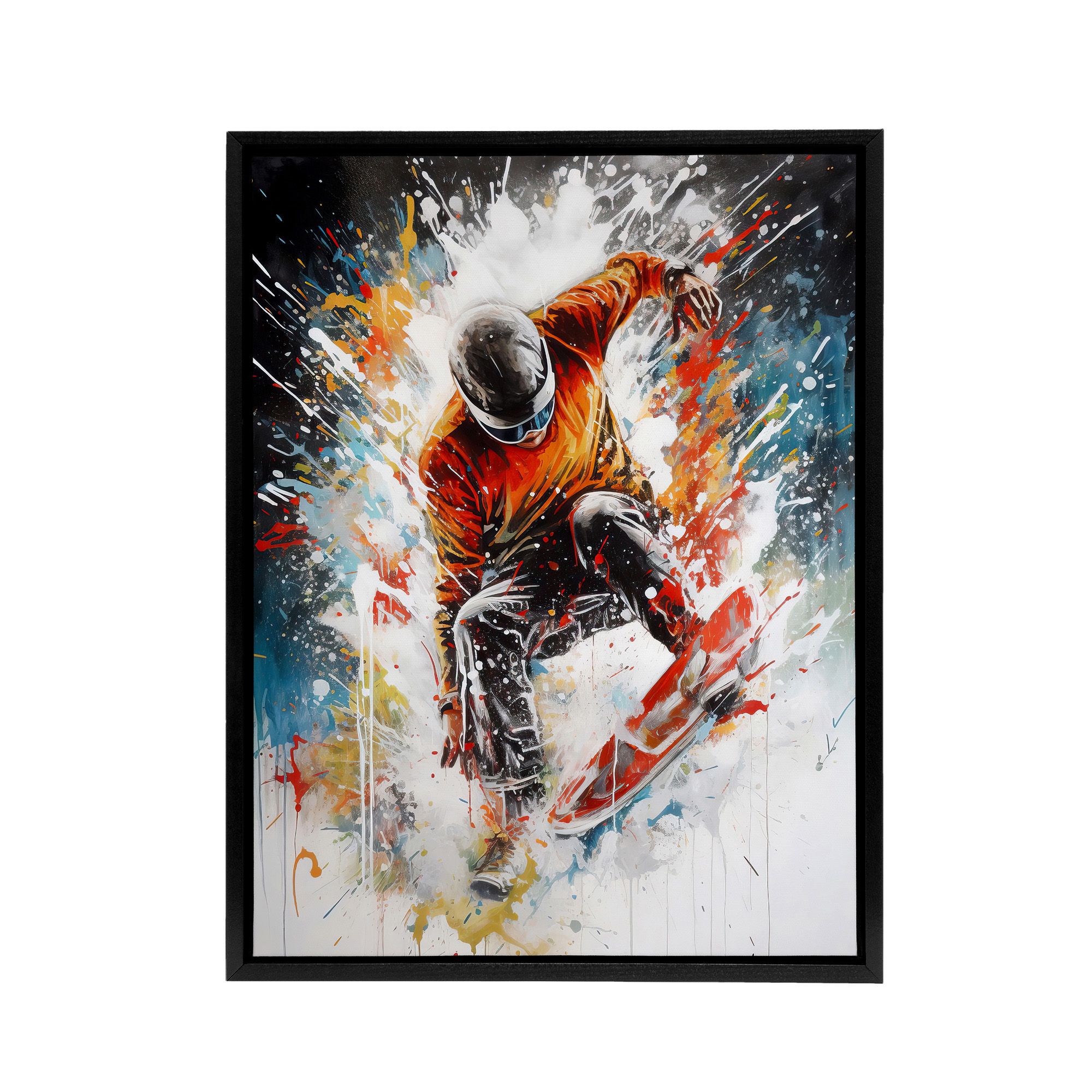 Extreme Sports Snowboarding Paint Splat Framed Canvas Wall Art Print
