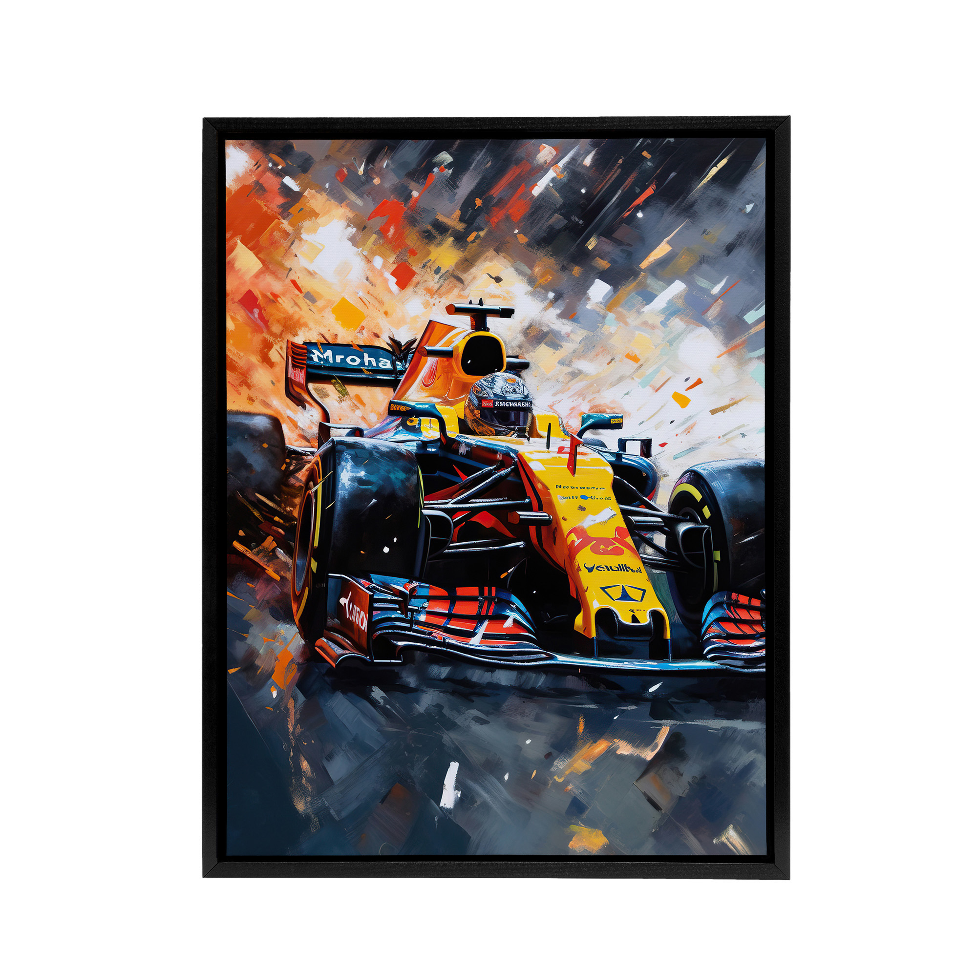 Grand Prix Race Car Track Action Shot Framed Canvas Wall Art Print