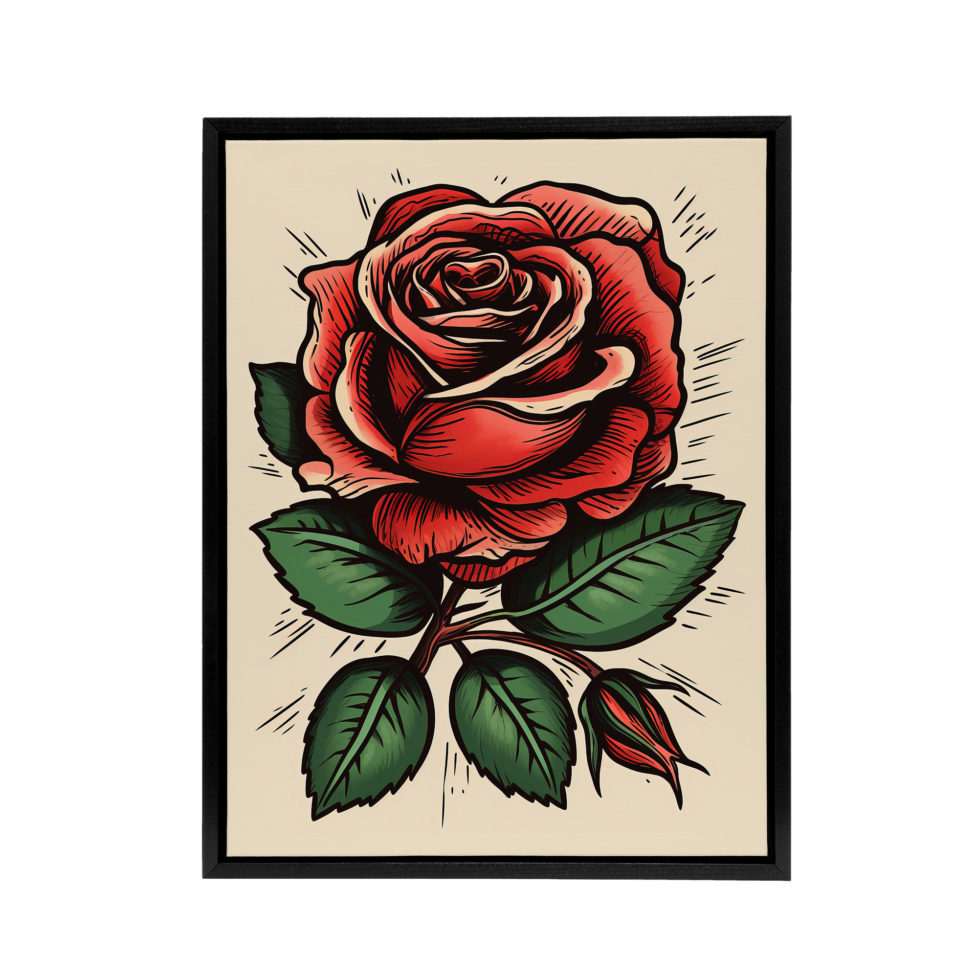 Rose Flower Old School USA Rockabilly Tattoo Framed Canvas Wall Art Print