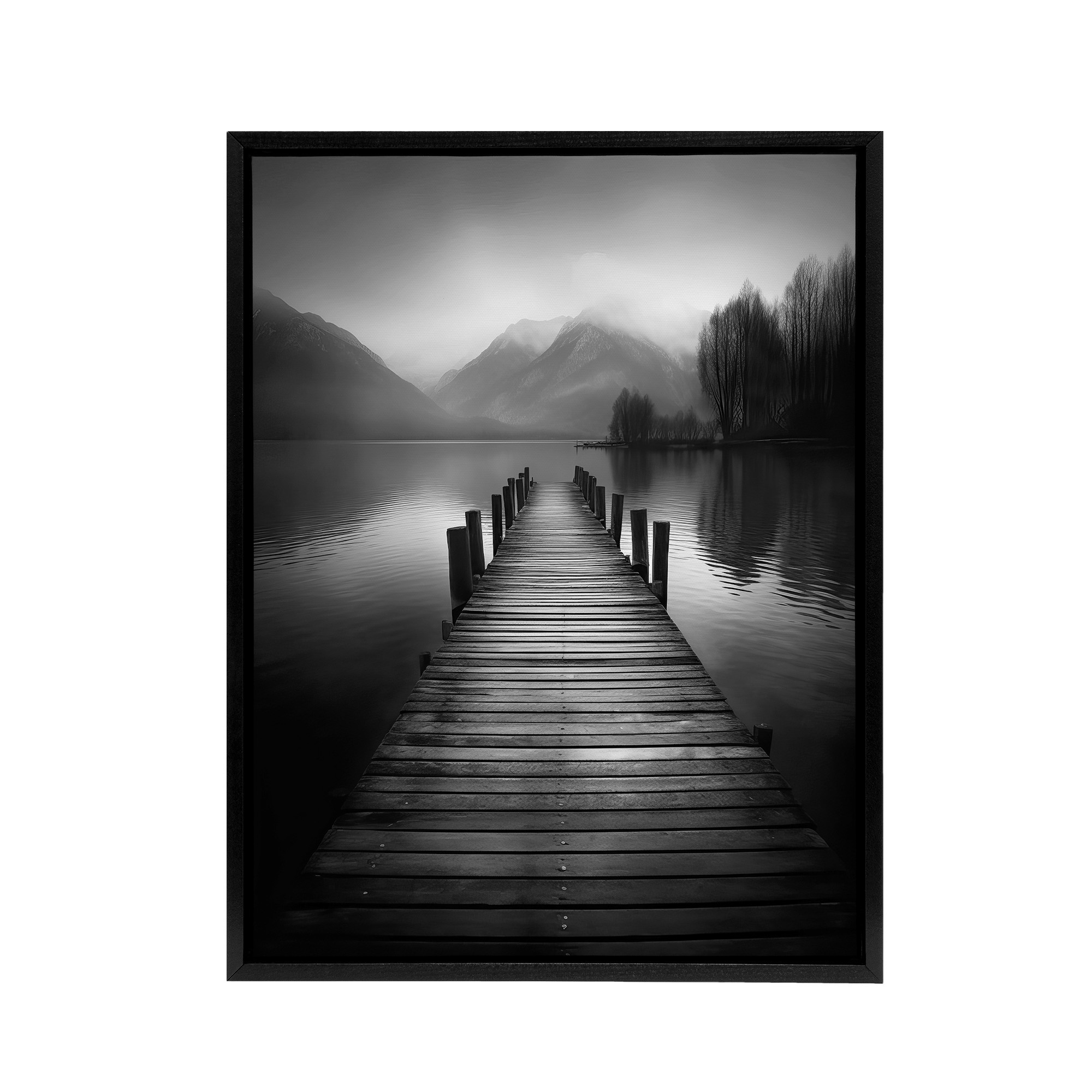 Lake Pier Mountain Landscape Photograph Framed Canvas Wall Art Print
