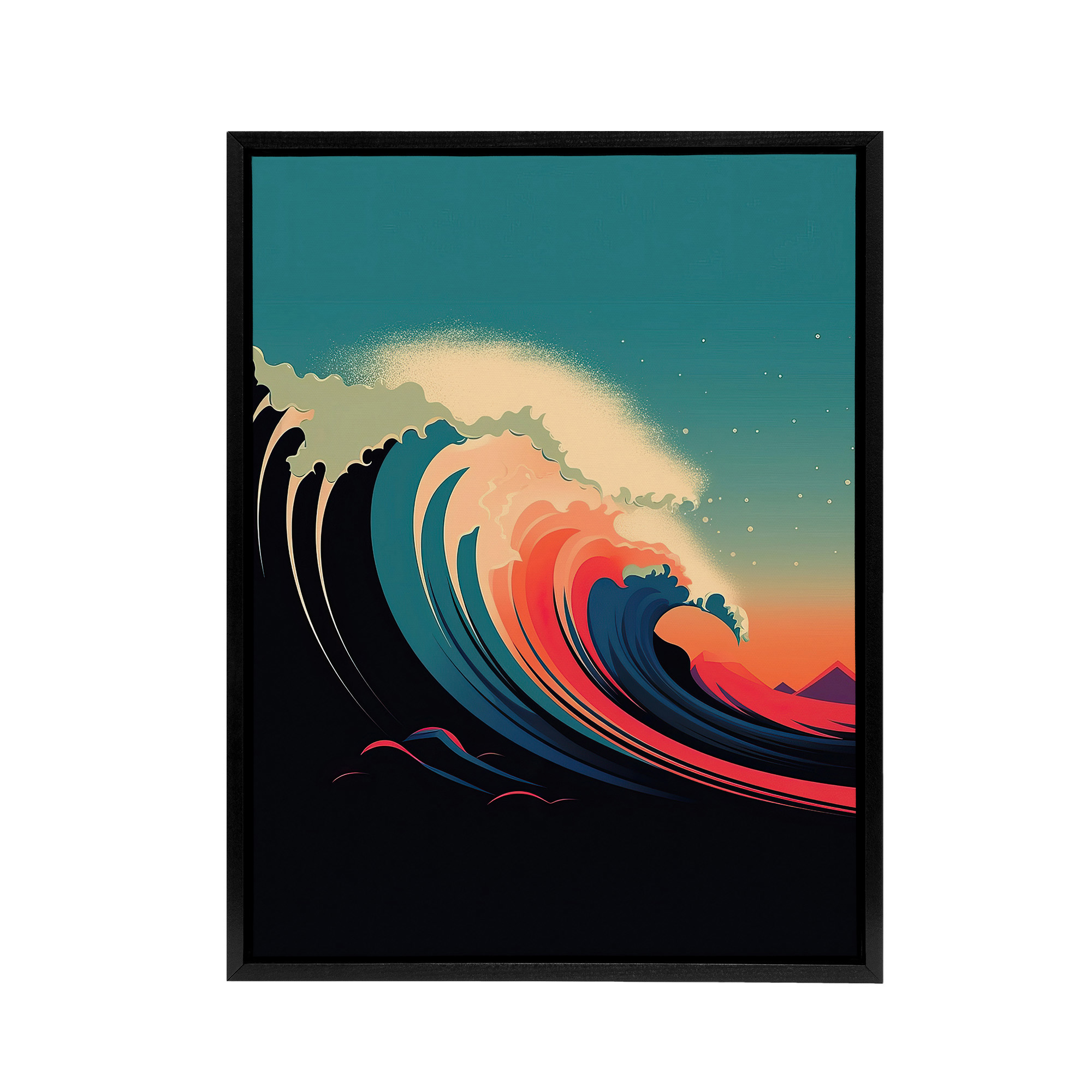Rainbow Colour Surf Wave Ocean Bauhaus Framed Canvas Wall Art Print