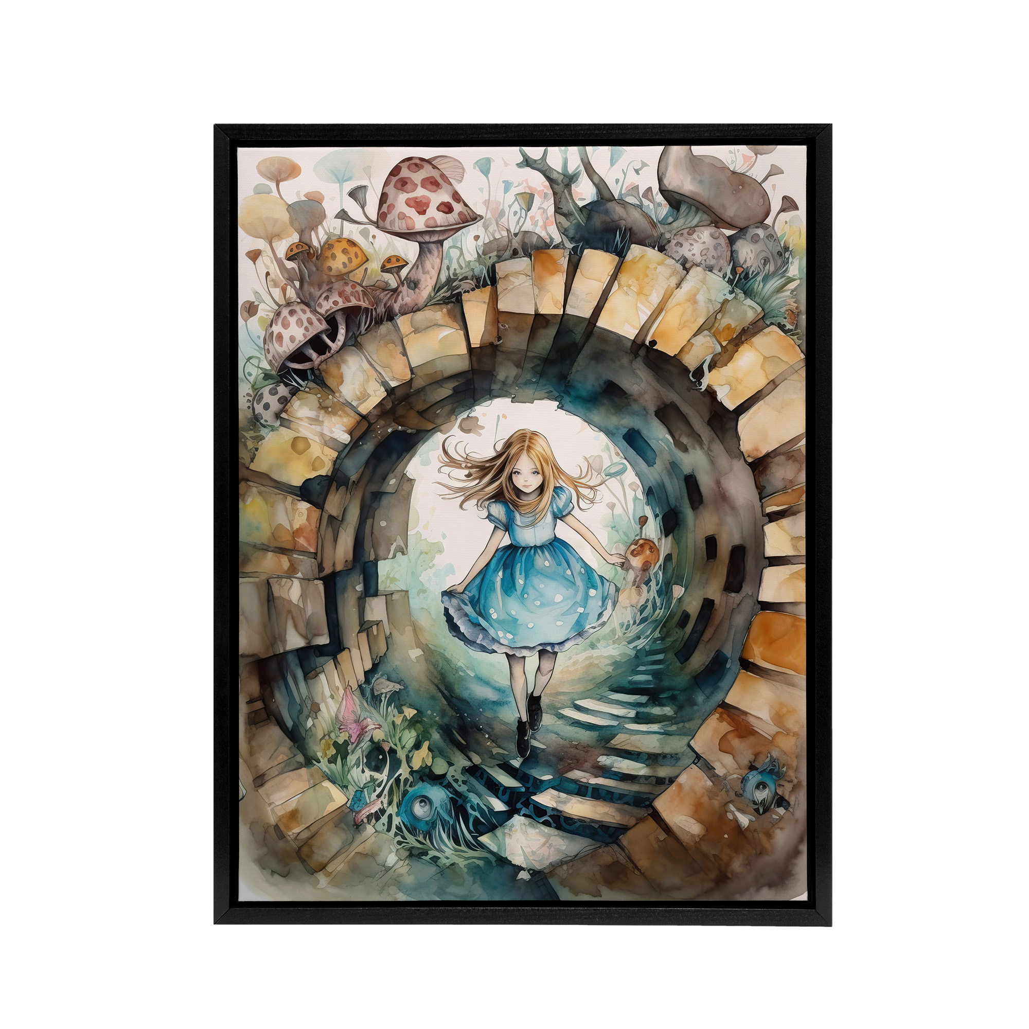 Alice In Wonderland Watercolour Framed Canvas Wall Art Print