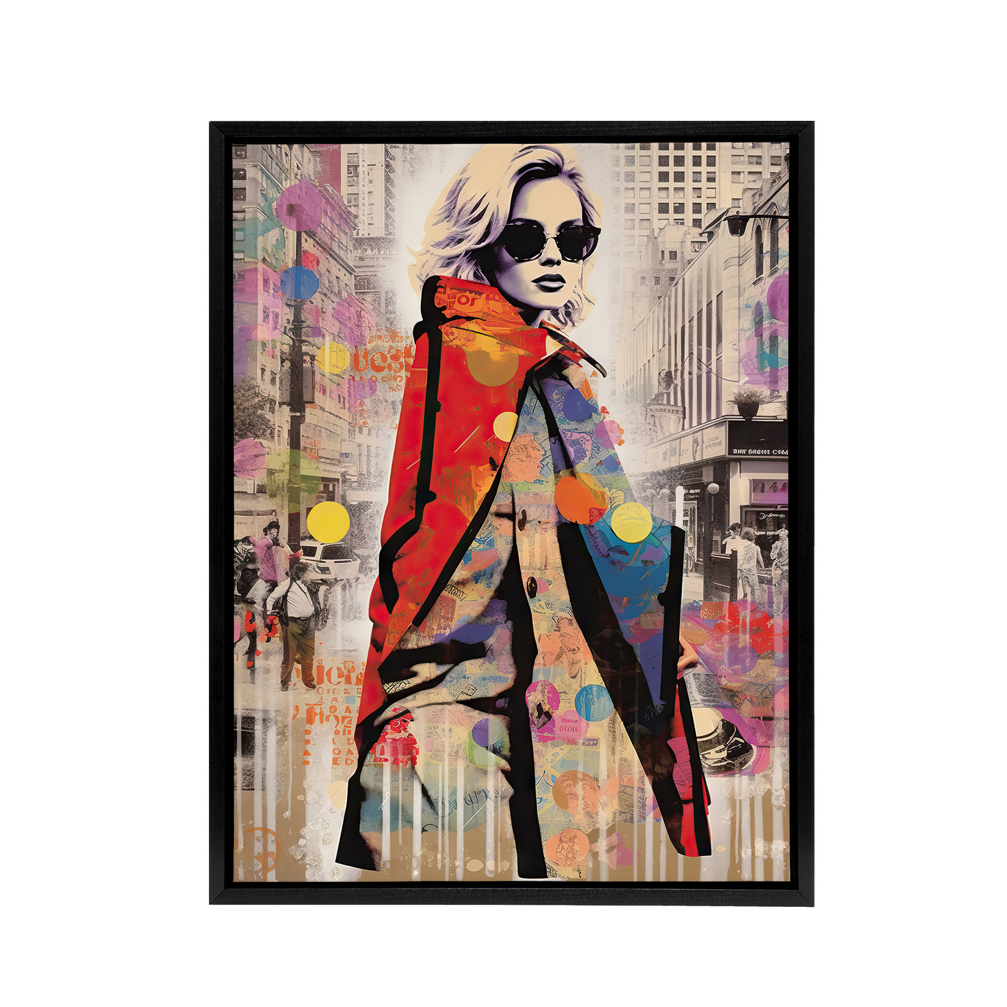 New York Fashion Advert Pop Collage Framed Canvas Wall Art Print