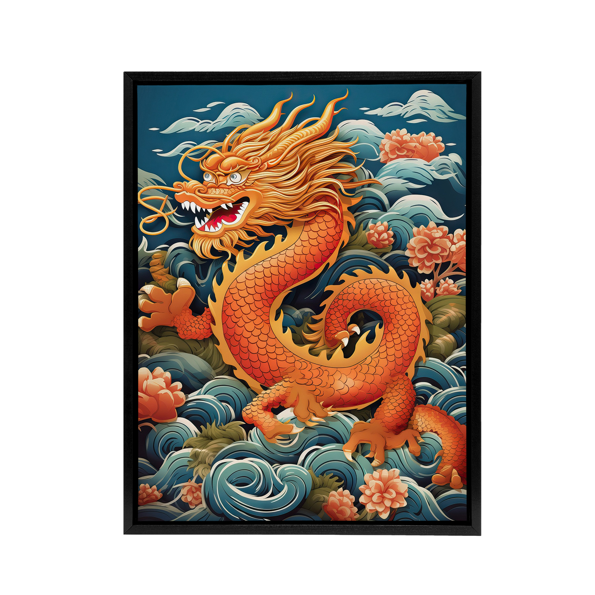 Traditional Chinese Dragon Fantasy Framed Canvas Wall Art Print