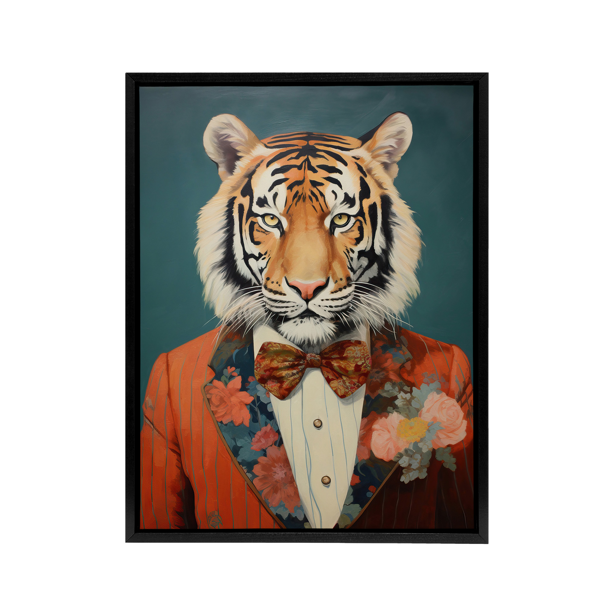 Tiger In A Tuxedo Animal Portrait Framed Canvas Wall Art Print