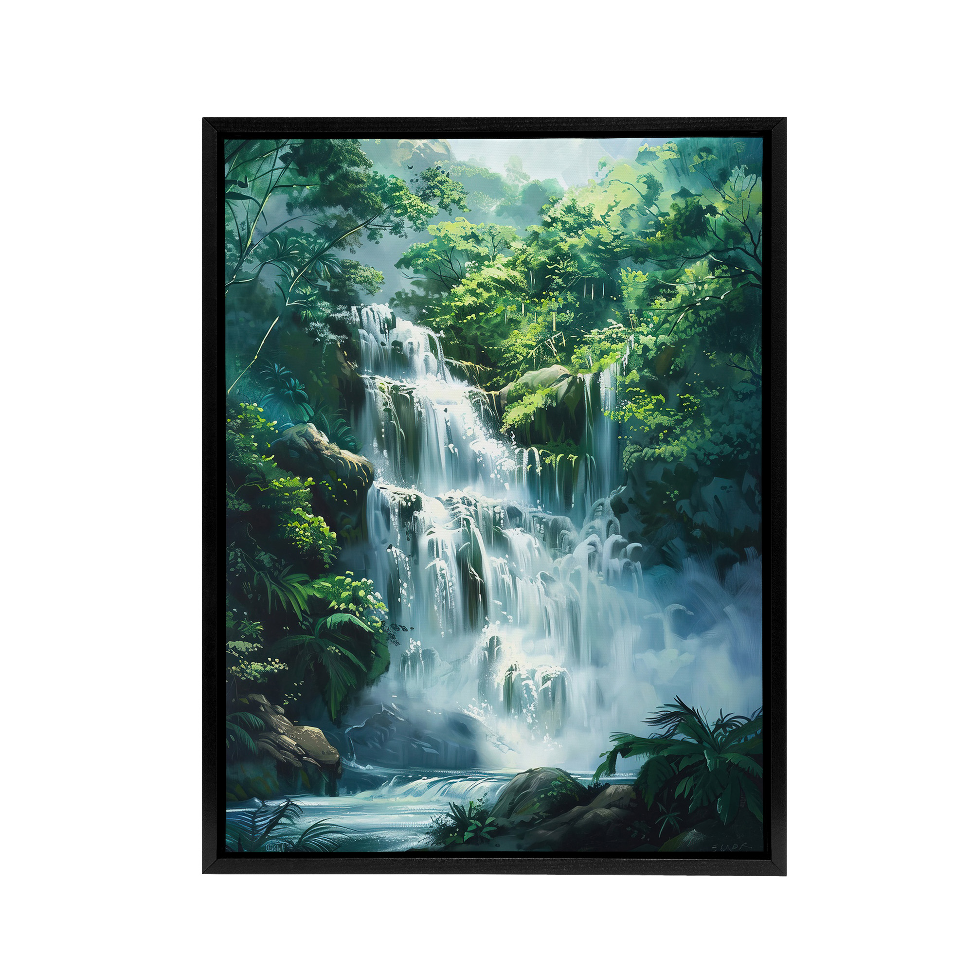 Jungle Waterfall Amazon Rainforest Framed Canvas Wall Art Print