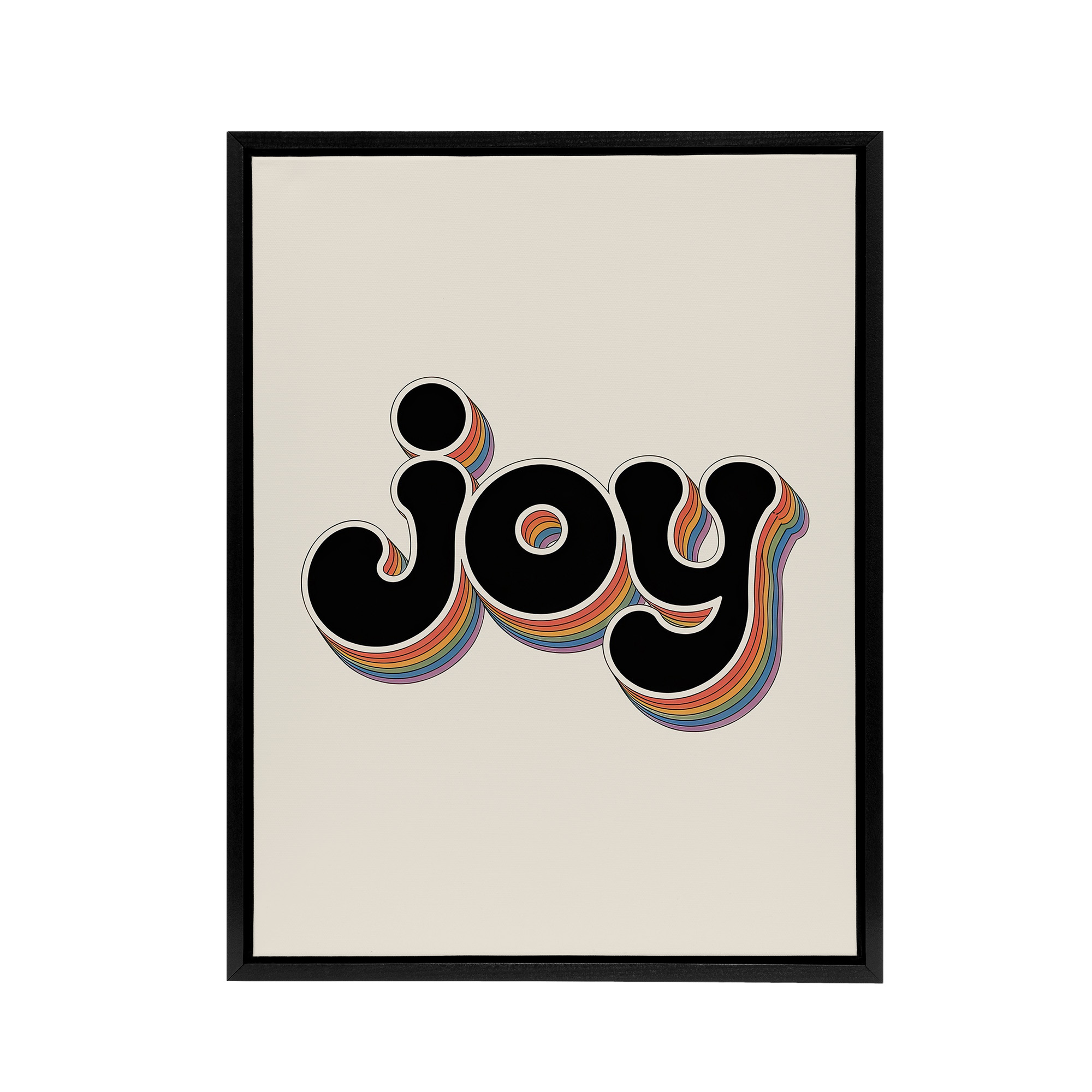 Joy Vibrant Retro Rainbow Font Typography Word Framed Canvas Wall Art Print