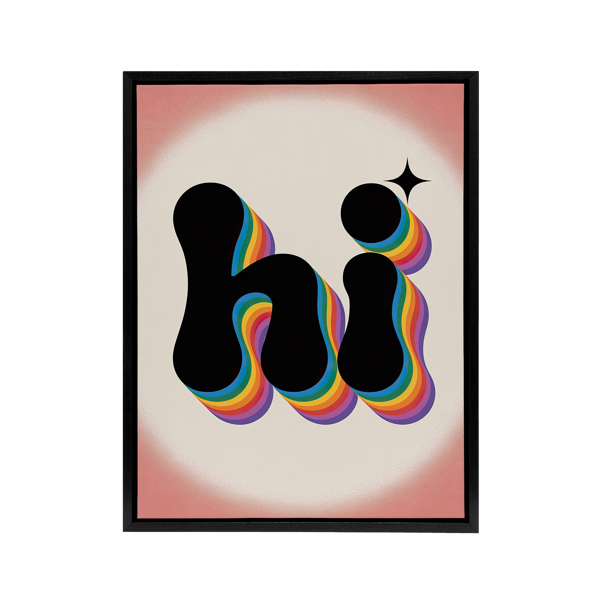 Hi Colourful Retro Rainbow Font Typography Black Framed Canvas Wall Art Print