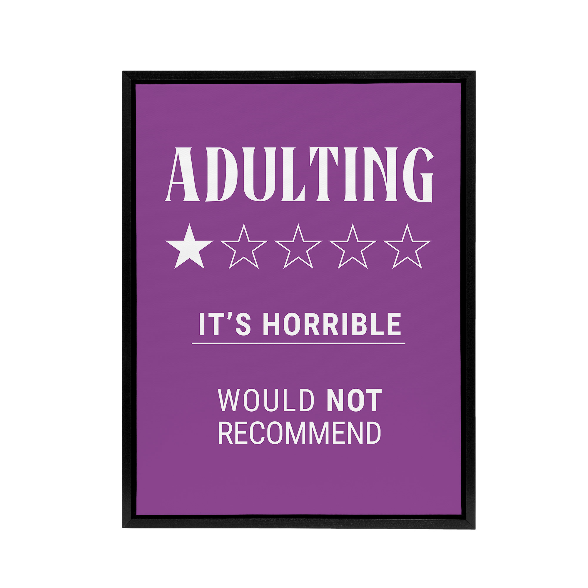 Adulting Funny Review Would Not Recommend Framed Canvas Wall Art Print
