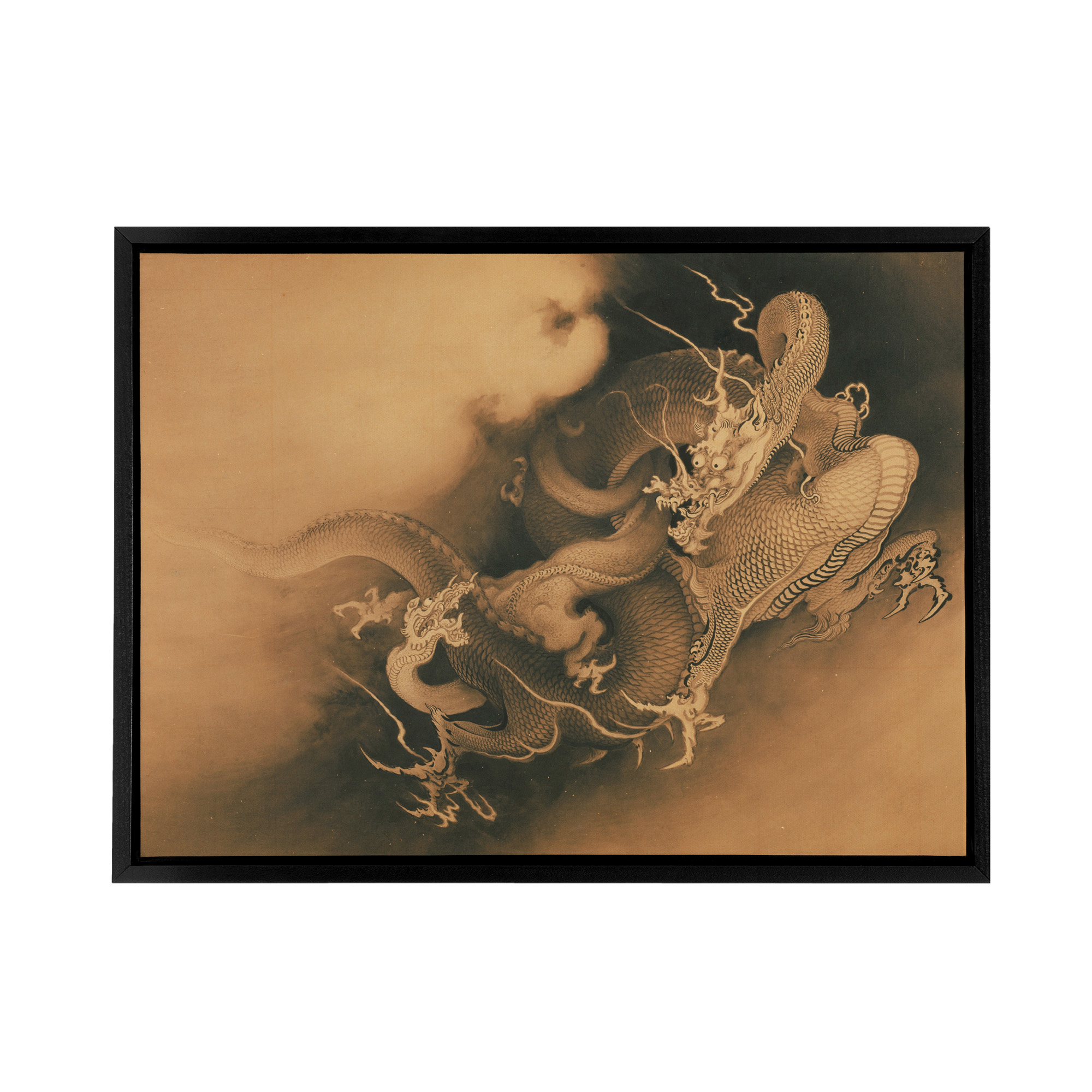 Kano Hogai Japanese Dragons In Clouds Framed Canvas Wall Art Print