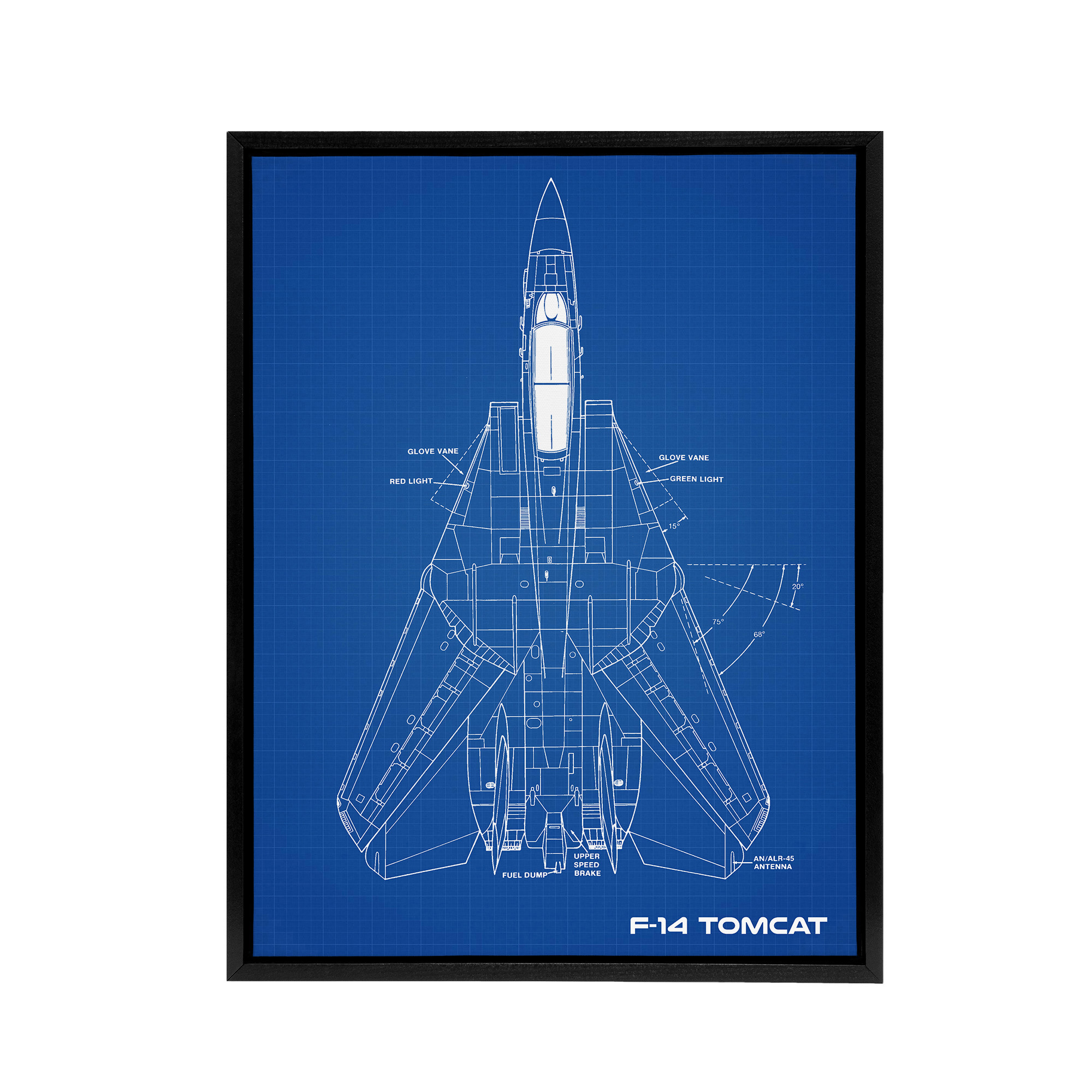 Grumman F 14 Tomcat US Fighter Blueprint Framed Canvas Wall Art Print