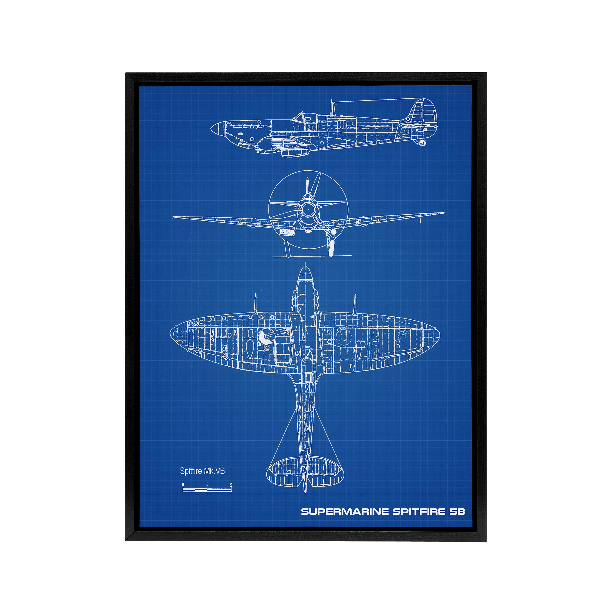 Supermarine Spitfire 5b Blueprint Framed Canvas Wall Art Print