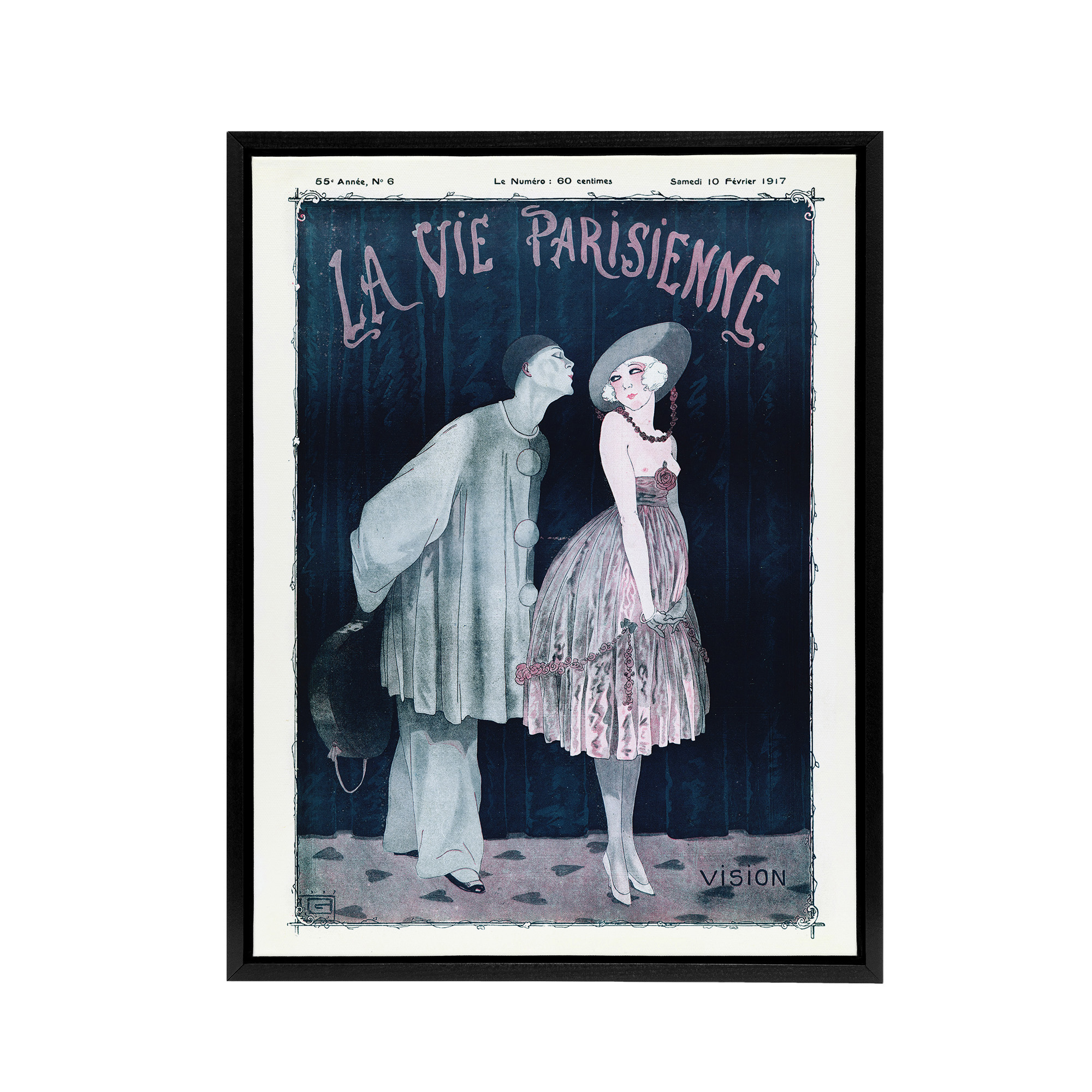 La Vie Parisienne Kissing Pierrot Clown Framed Canvas Wall Art Print