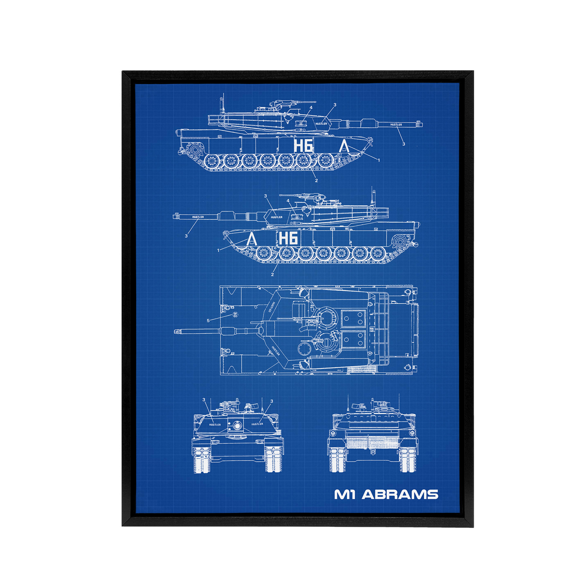 M1 Abrams US Main Battle Tank Blueprint Framed Canvas Wall Art Print