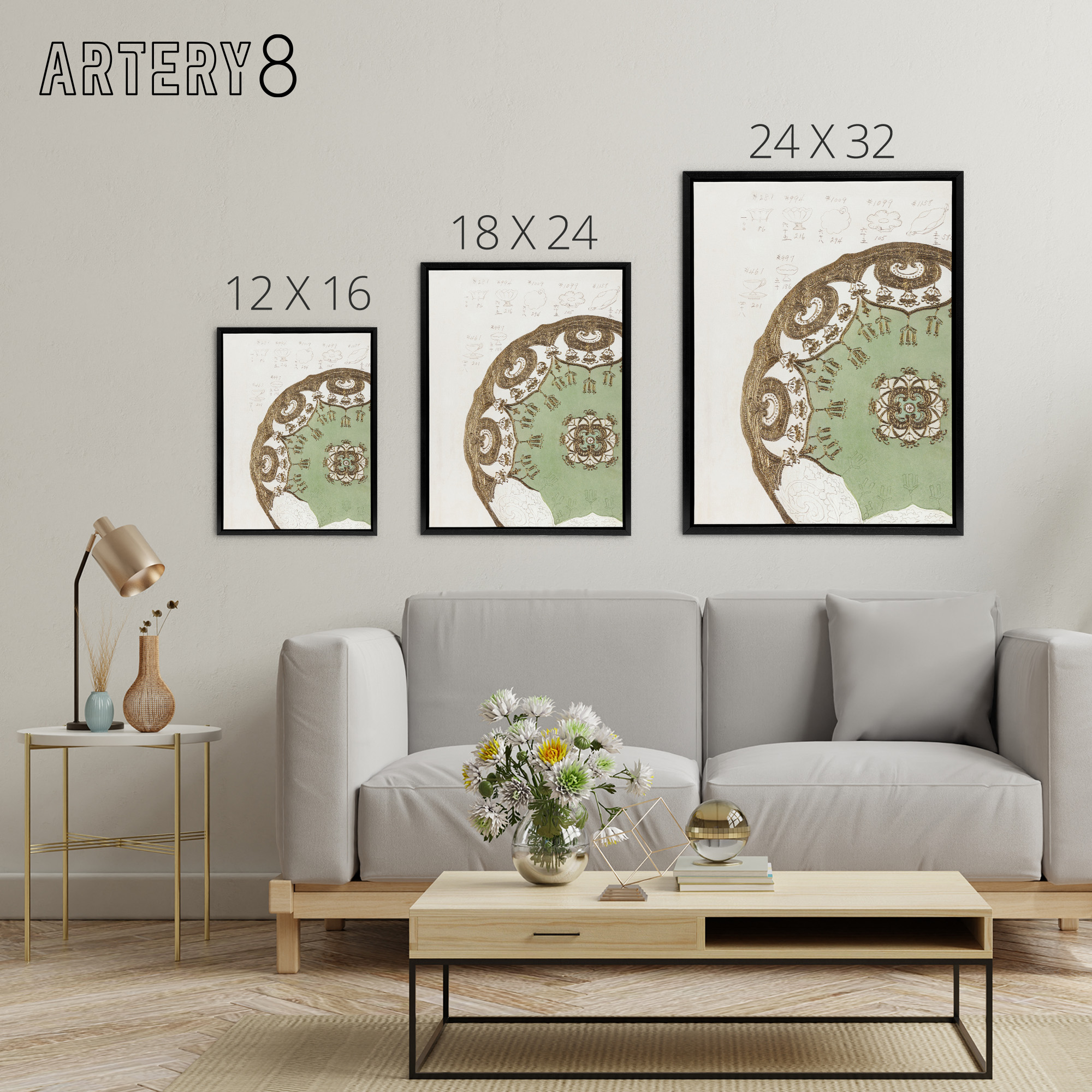 Vintage Japanese Design For Plate Framed Canvas Wall Art Print