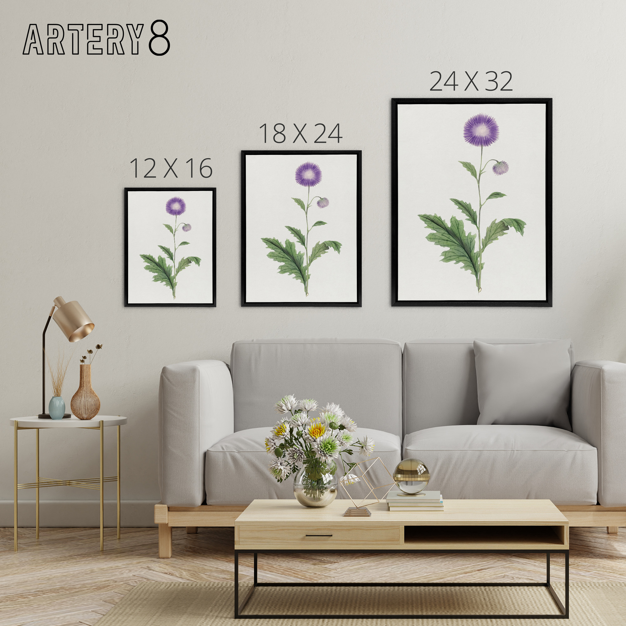 Thistle Flower Framed Canvas Wall Art Print Vintage Japanese
