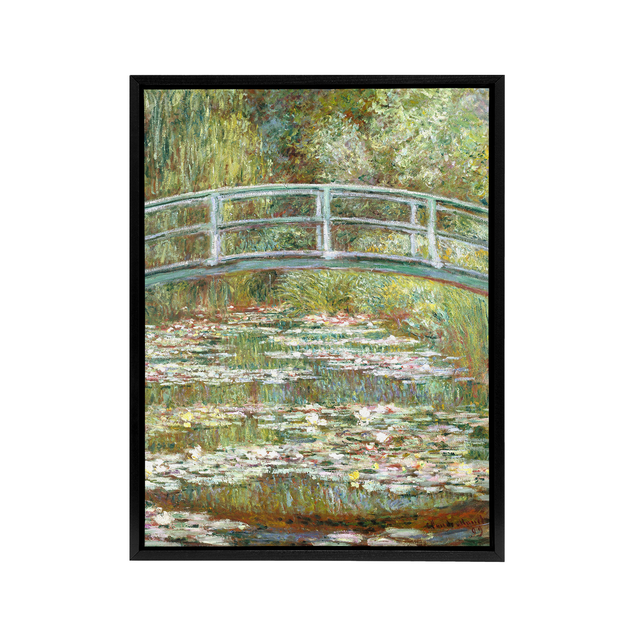Bridge over a Pond of Water Lilies Monet Vintage Black Framed Canvas Wall Art