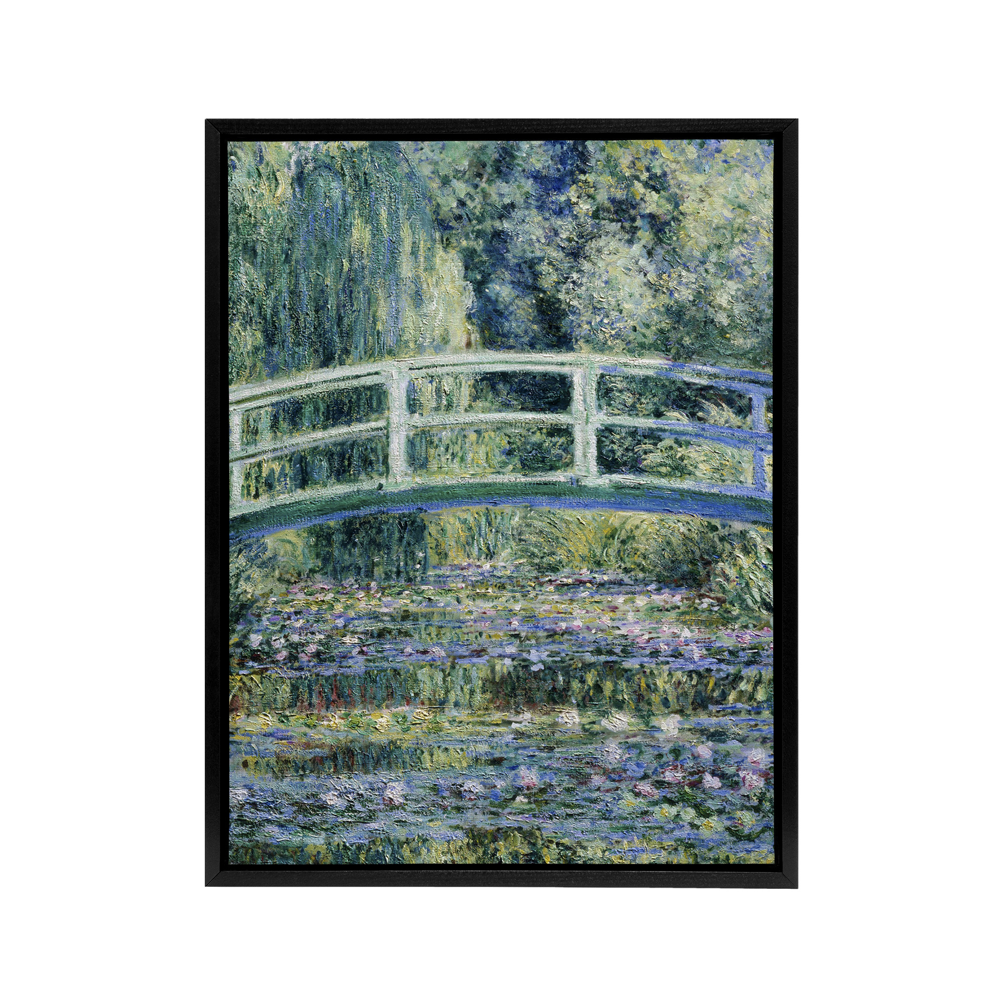 Water Lilies and Japanese Bridge Monet Vintage Black Framed Canvas Wall Art