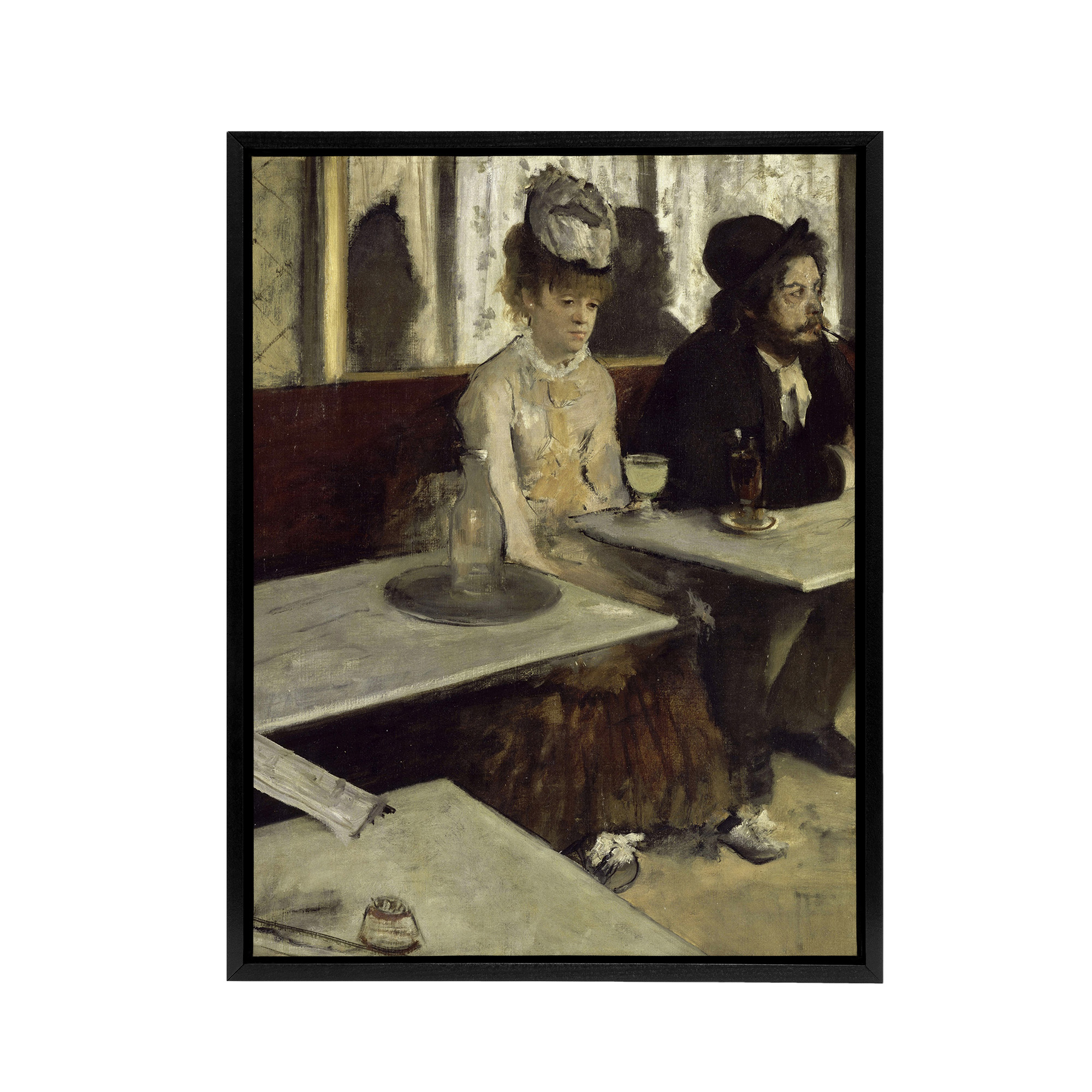 In a Cafe Absinthe Drinkers Edgar Degas Vintage Black Framed Canvas Wall Art