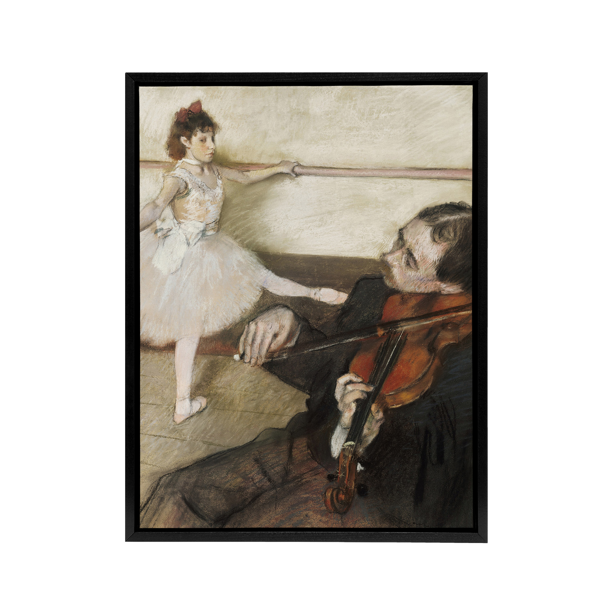 Dance Lesson with Violinist Edgar Degas Vintage Black Framed Canvas Wall Art