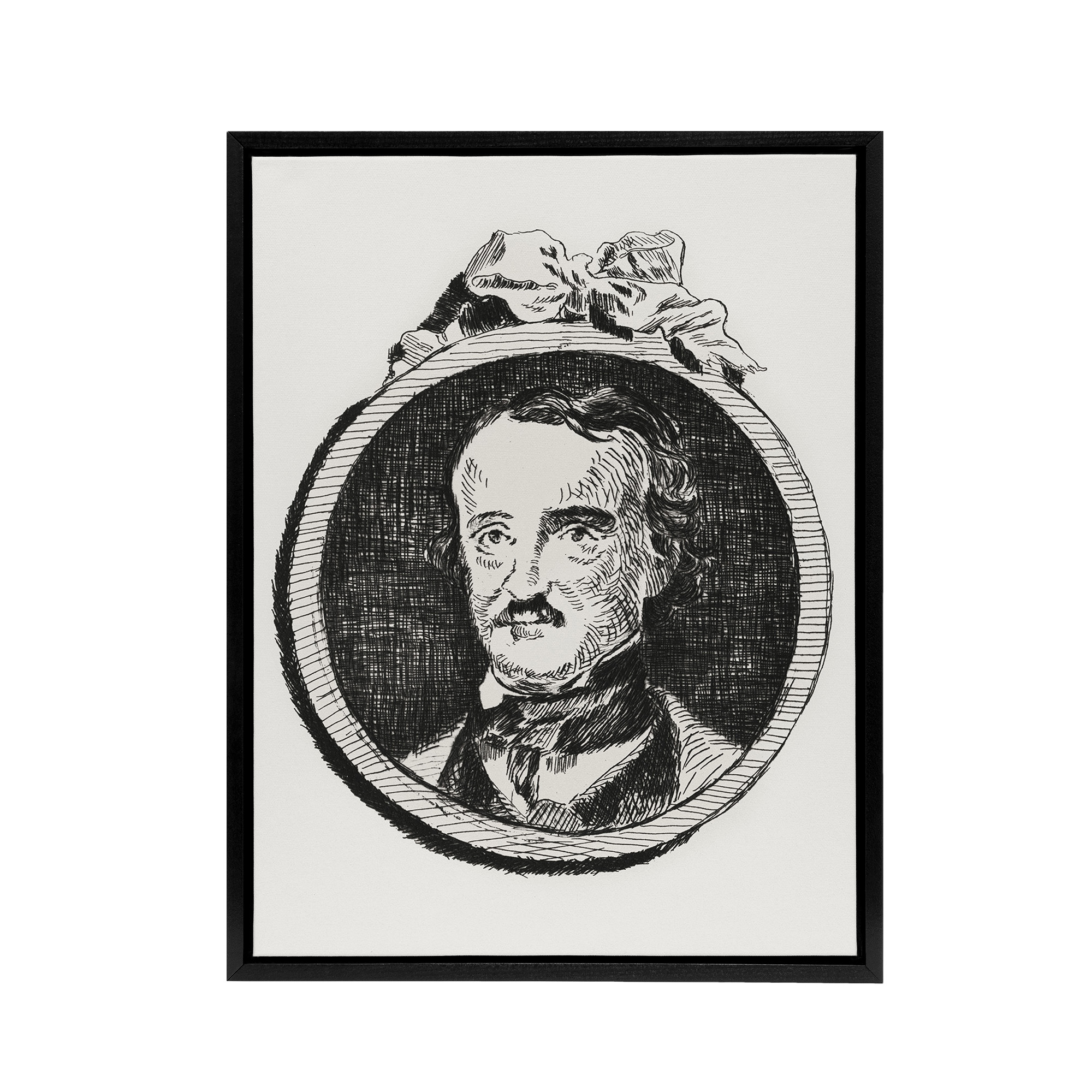 Edgar Allan Poe Portrait Manet Vintage Black Framed Canvas Wall Art Print