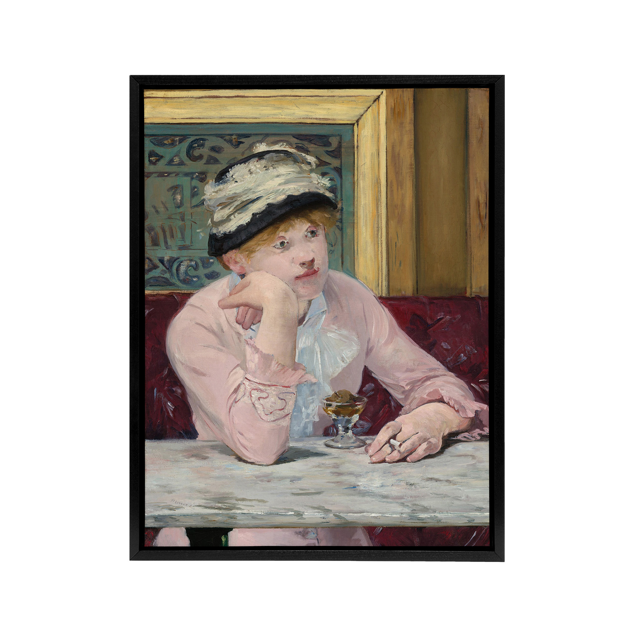 Plum Brandy Woman Portrait Manet Vintage Black Framed Canvas Wall Art Print