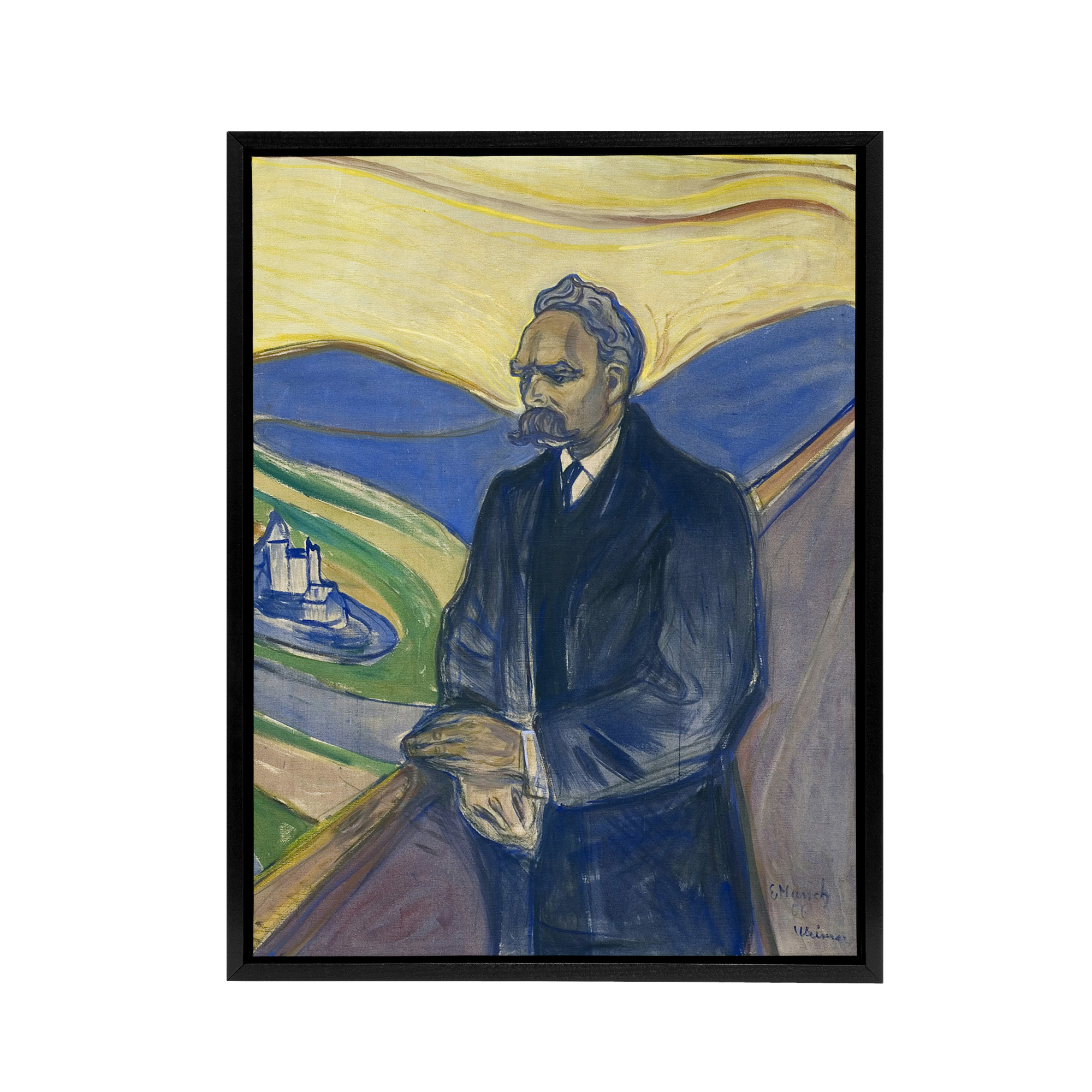 Friedrich Nietzsche Portrait Munch Vintage Black Framed Canvas Wall Art Print