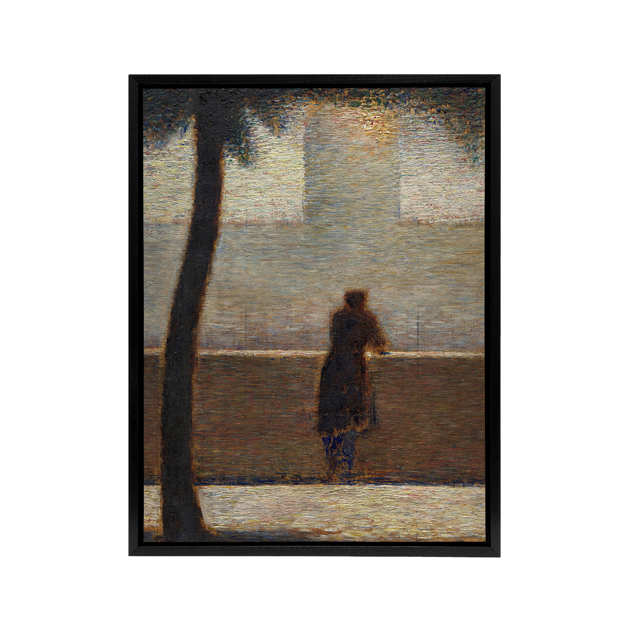 Man Leaning on a Parapet Seurat Vintage Black Framed Canvas Wall Art Print