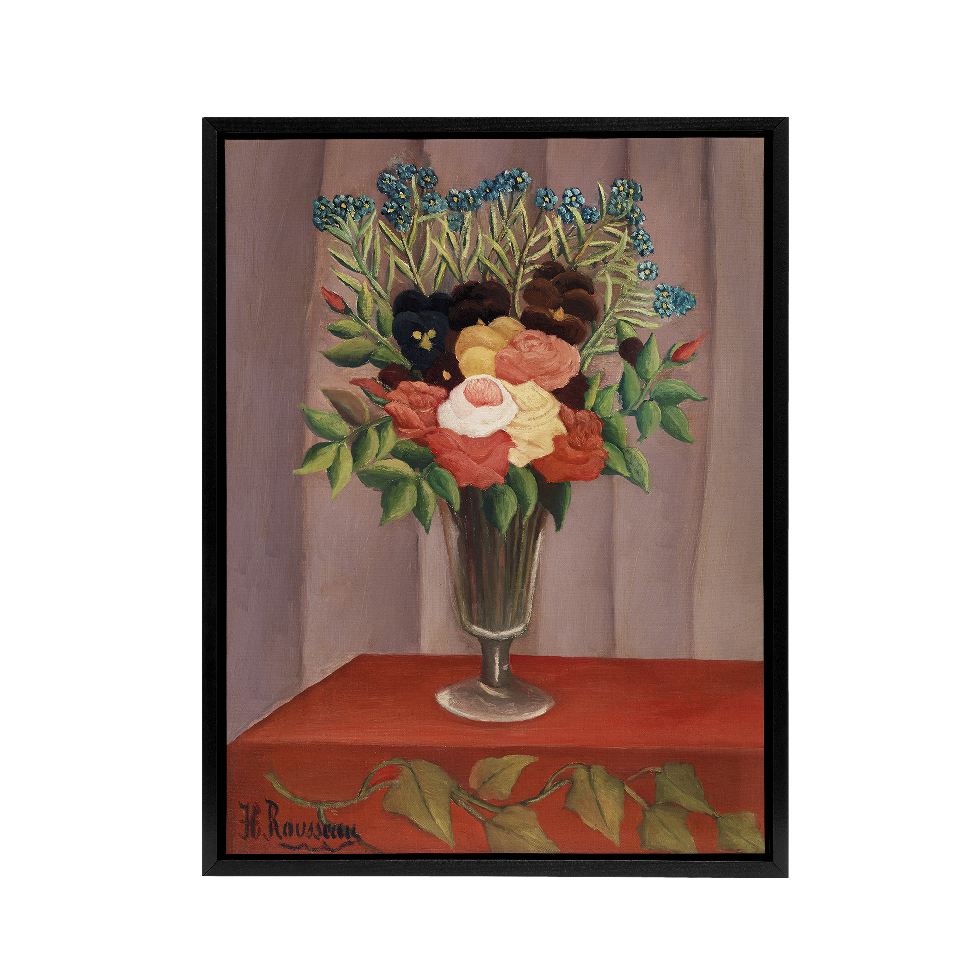 Bouquet of Flowers in a Vase Rousseau Vintage Black Framed Canvas Wall Art