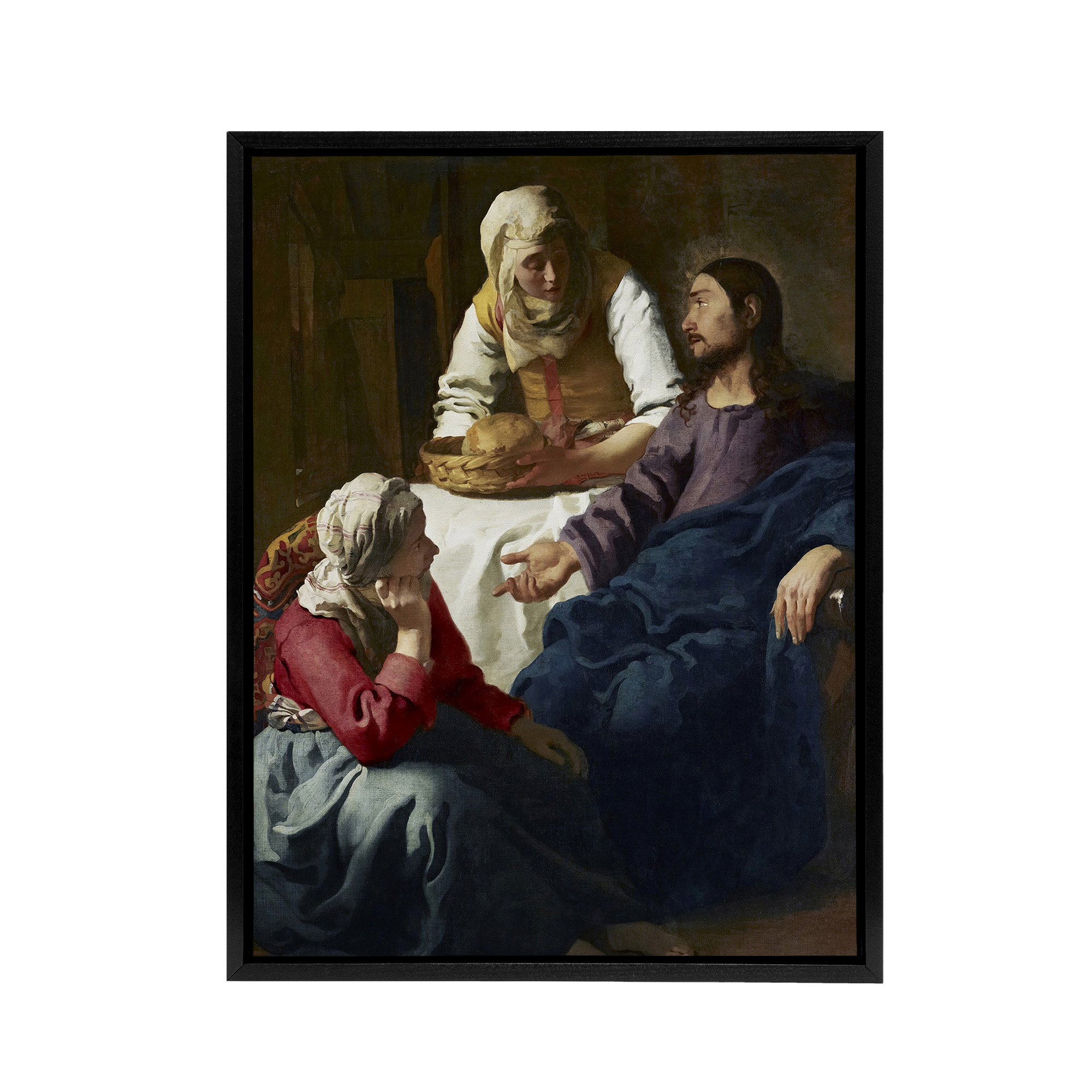 Christ in the House of Martha and Mary Vermeer Black Framed Canvas Wall Art