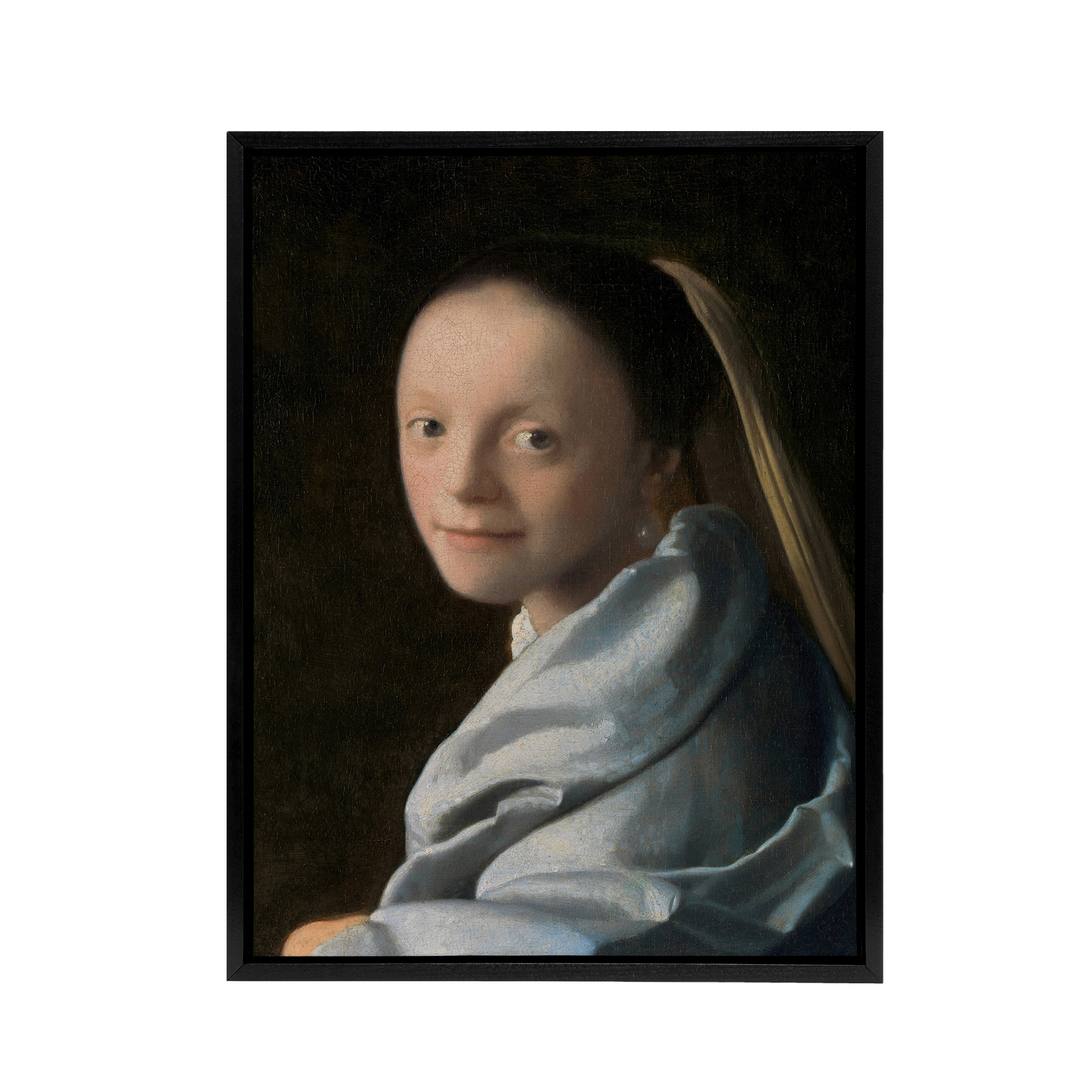 Study of a Young Woman Vermeer Vintage Black Framed Canvas Wall Art Print