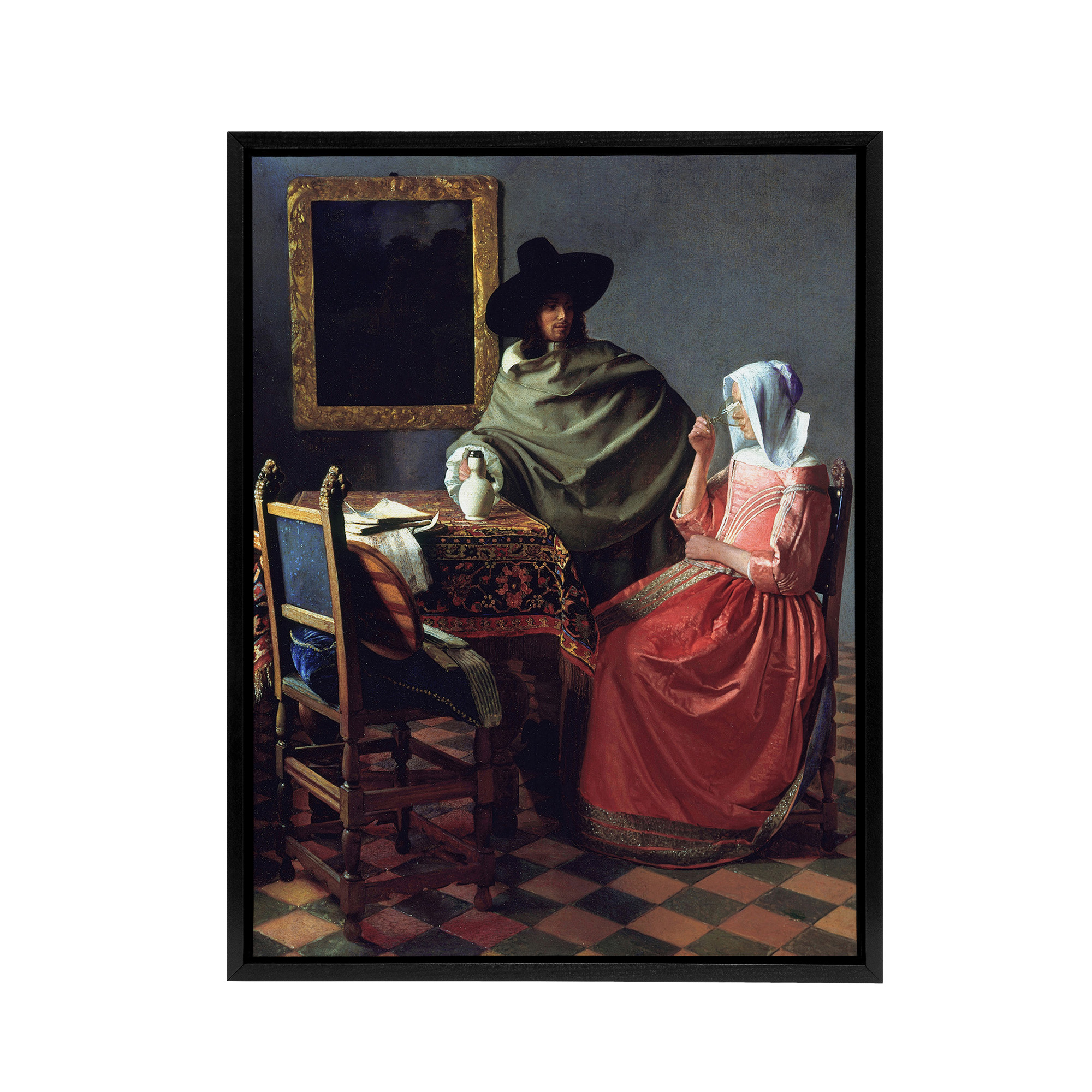 The Wine Glass Cropped Painting Vermeer Vintage Black Framed Canvas Wall Art