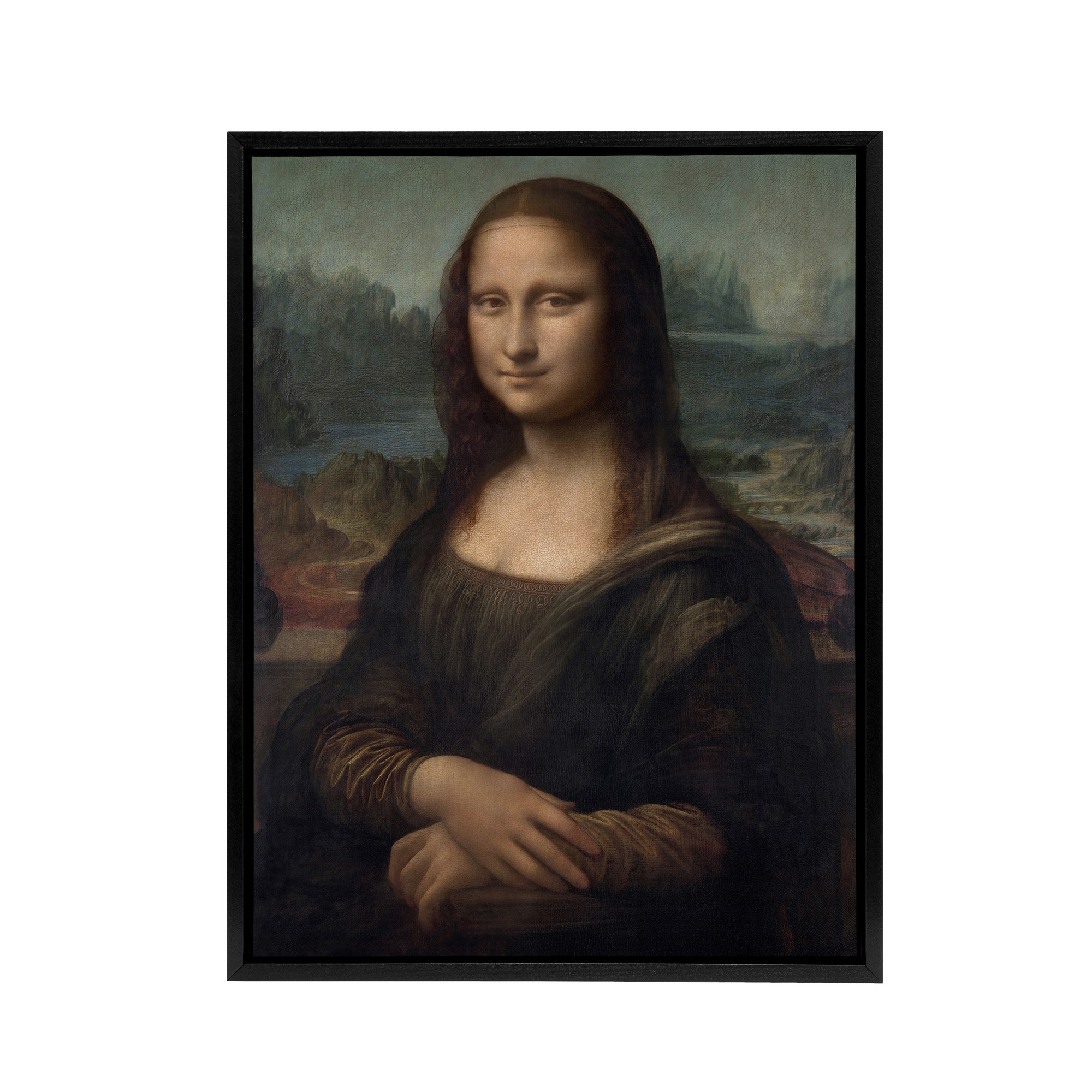 Portrait of Mona Lisa del Giocondo da Vinci Black Framed Canvas Wall Art