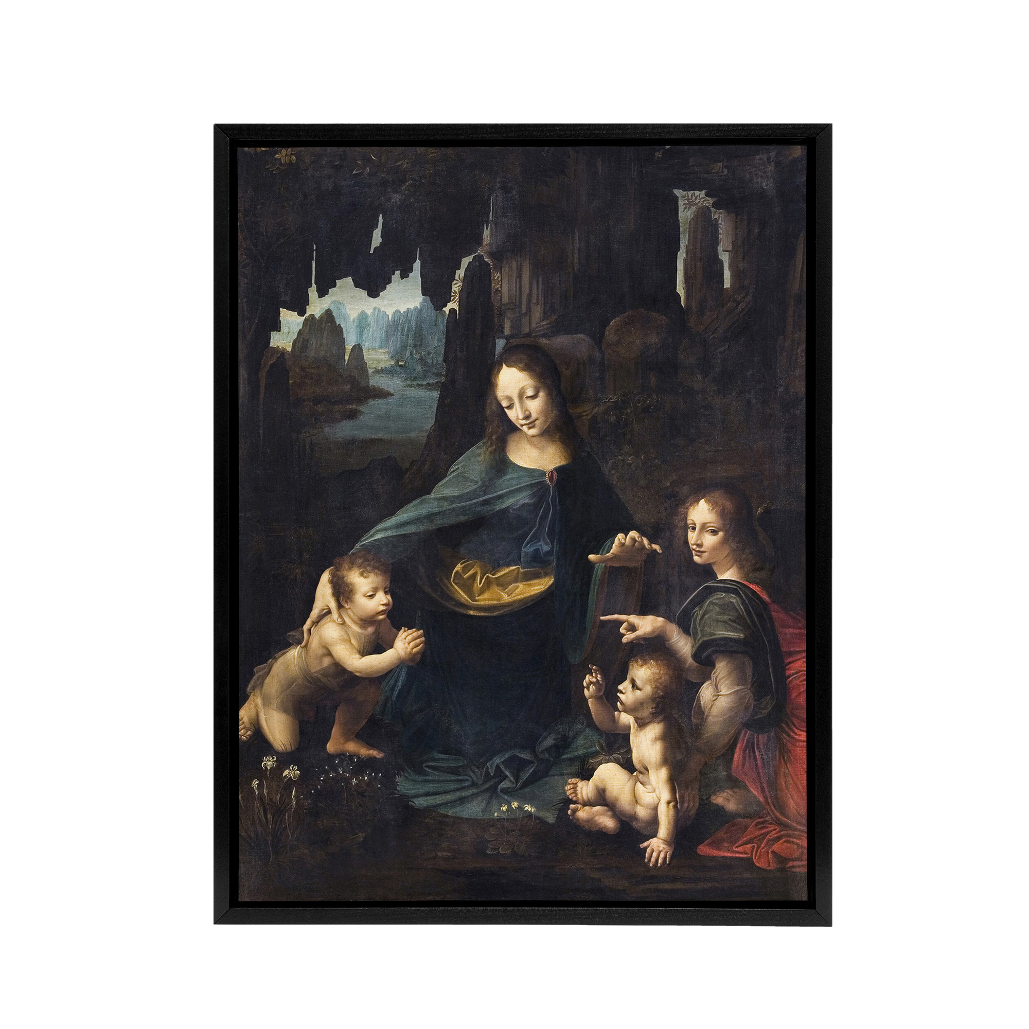 The Virgin of the Rocks da Vinci Vintage Black Framed Canvas Wall Art Print