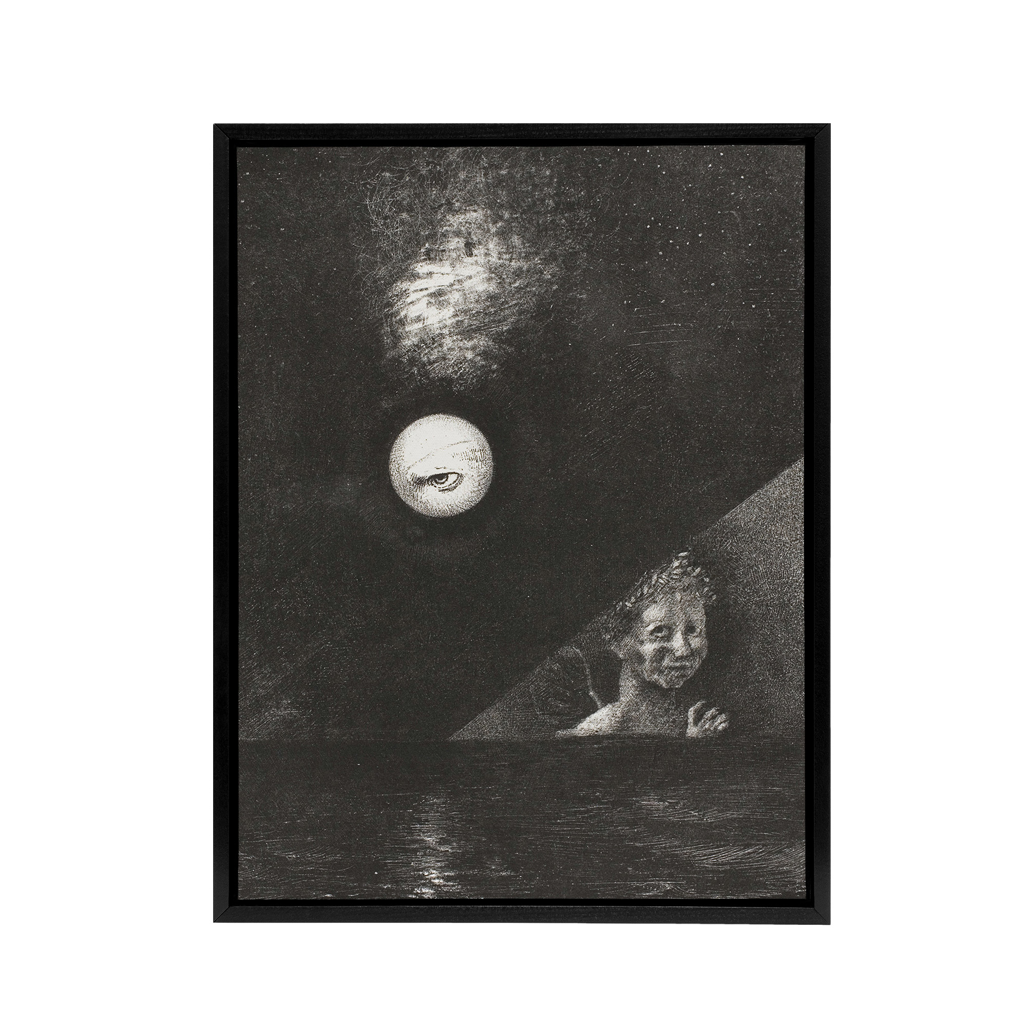 Angel of Certitude and Questioning Eye Redon Black Framed Canvas Wall Art