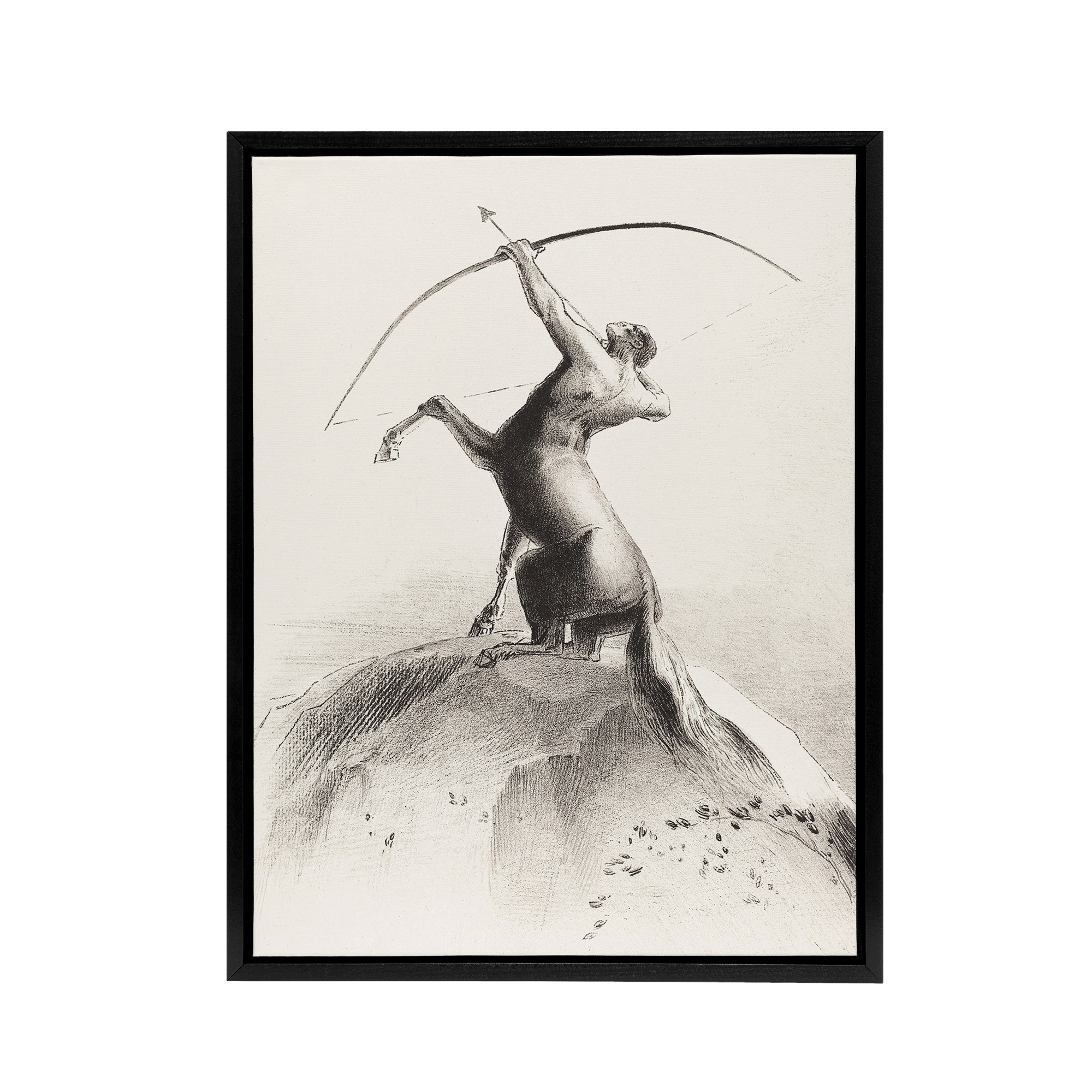 Centaur Aiming at the Clouds Redon Vintage Black Framed Canvas Wall Art Print