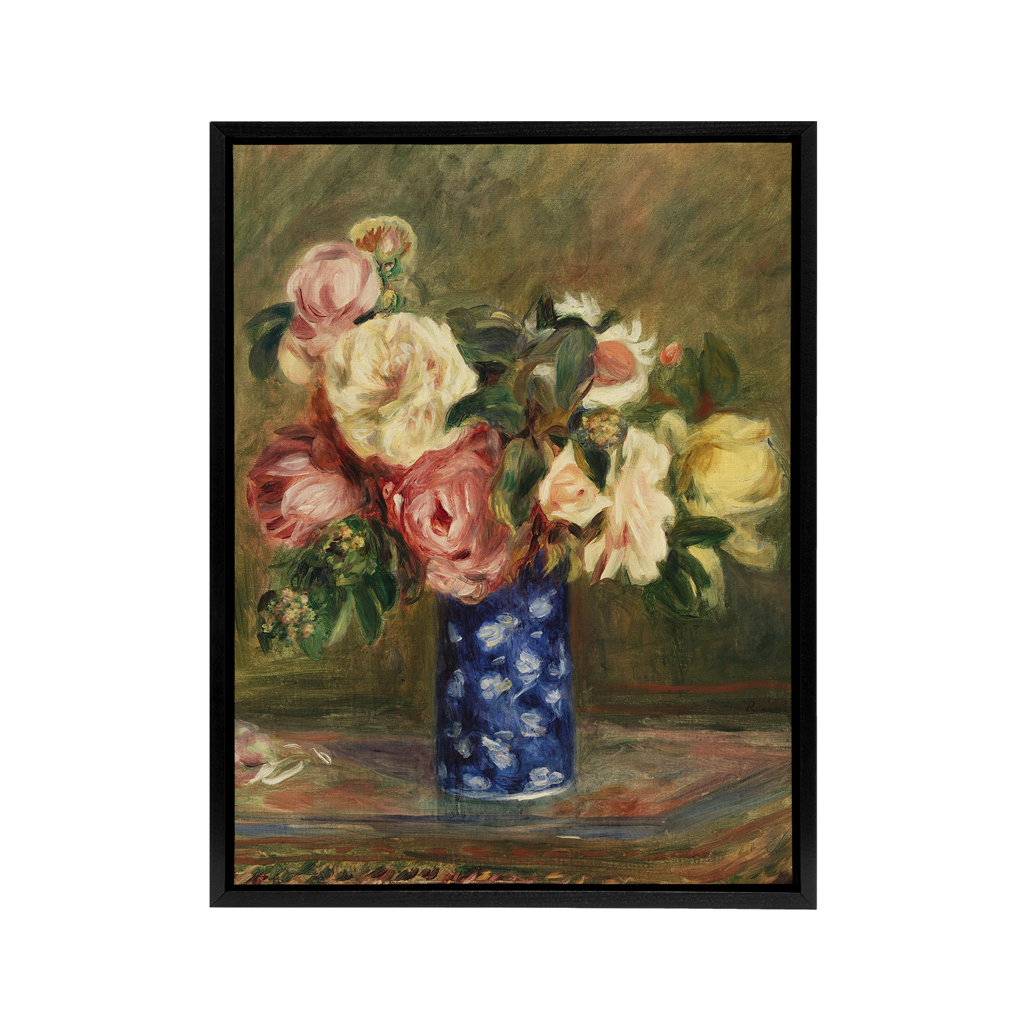 Bouquet of Roses Renoir Vintage Black Framed Canvas Wall Art Print