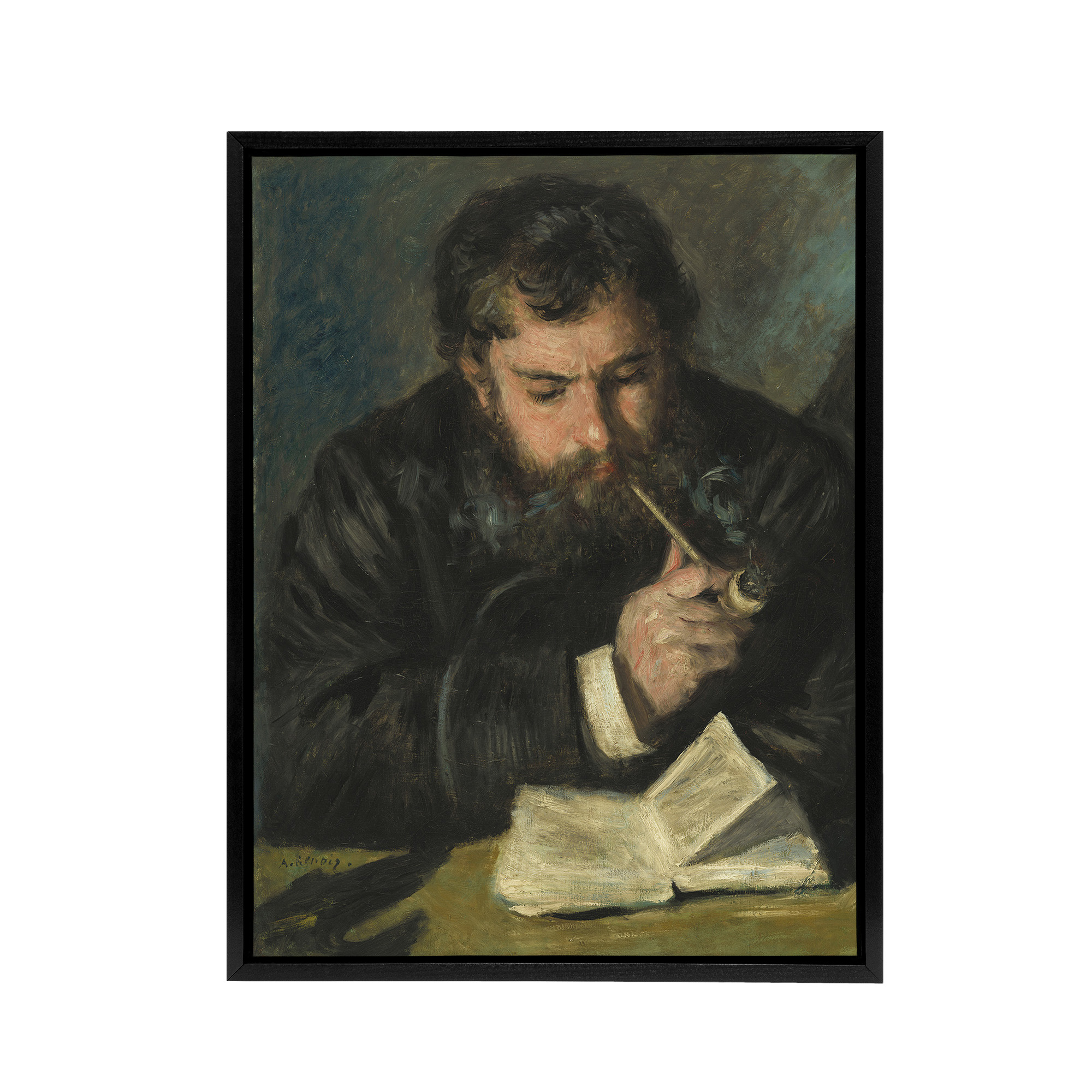 Claude Monet Portrait Renoir Vintage Black Framed Canvas Wall Art Print