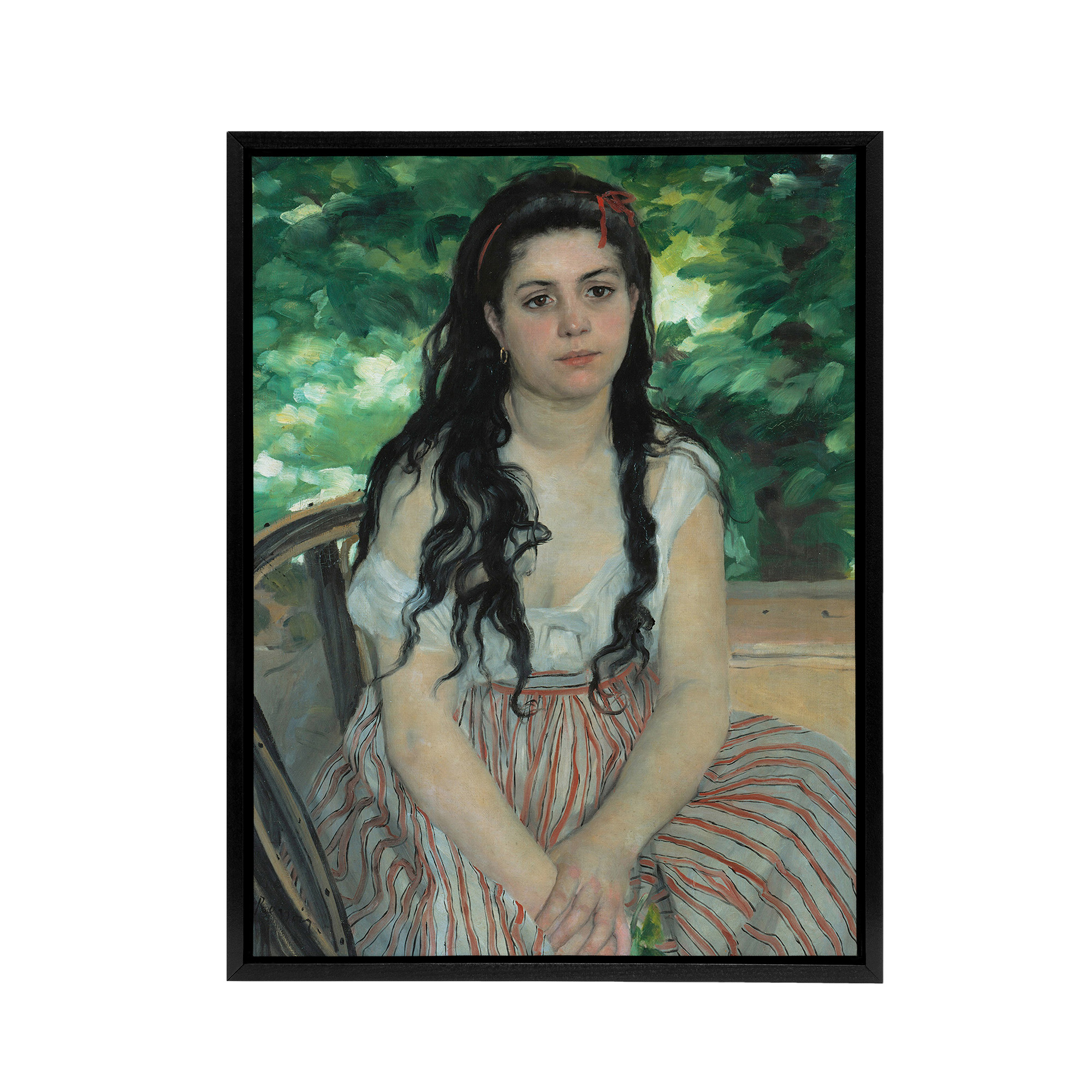 In the Summer Girl Portrait Renoir Vintage Black Framed Canvas Wall Art Print