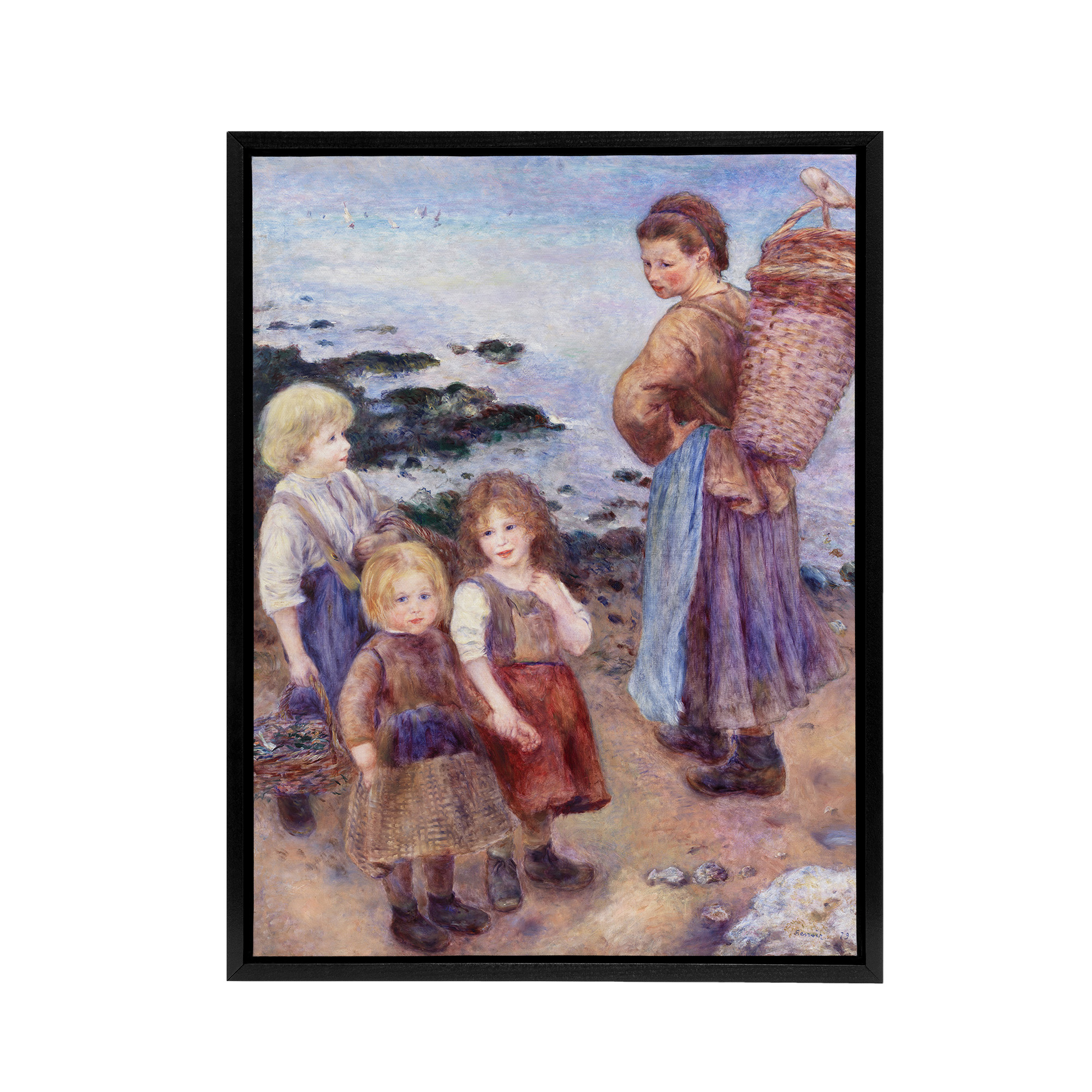 Mussel Fishers at Berneval Renoir Vintage Black Framed Canvas Wall Art Print
