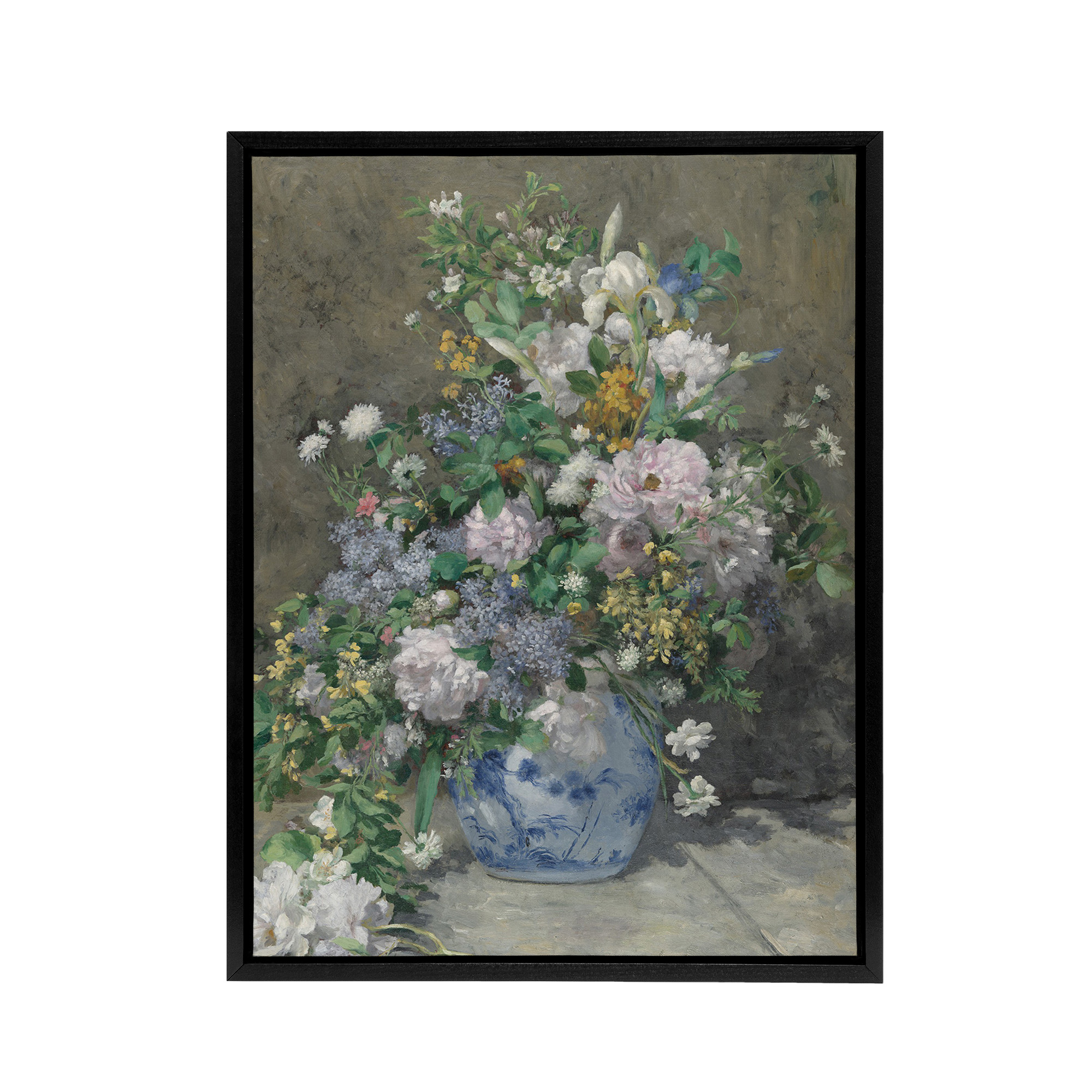Spring Bouquet in Vase Renoir Vintage Black Framed Canvas Wall Art Print