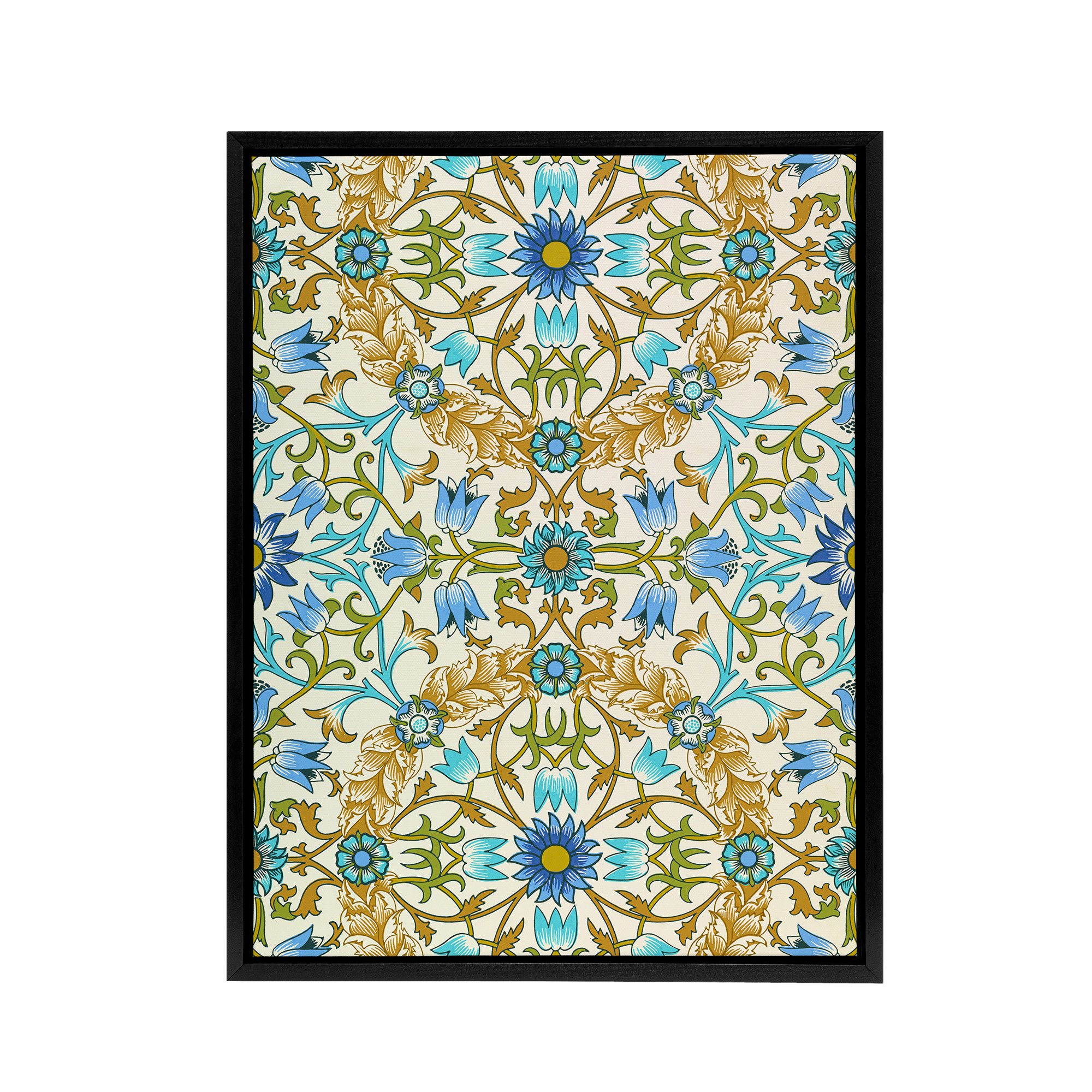 Blue Floral Vine Pattern W. Morris Vintage Black Framed Canvas Wall Art Print