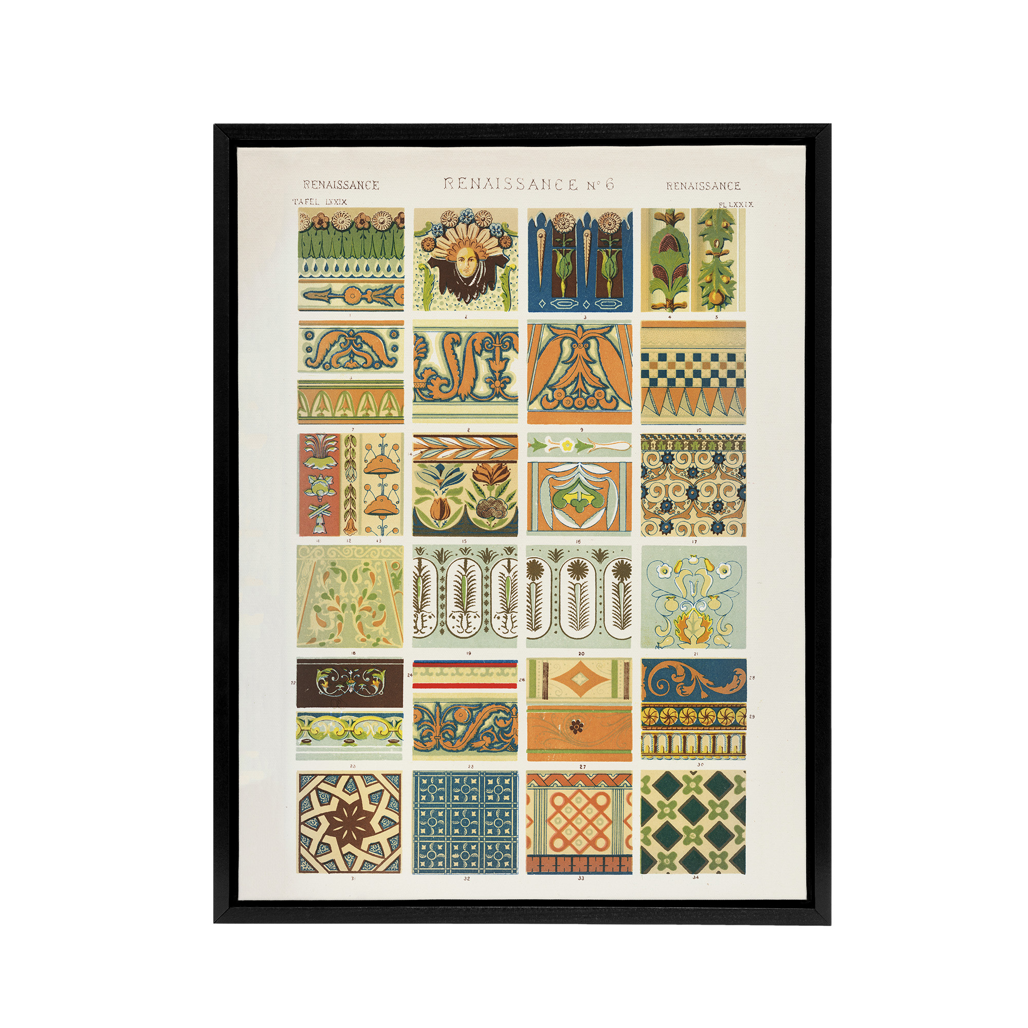 Renaissance Patterns Racinet Vintage Black Framed Canvas Wall Art Print