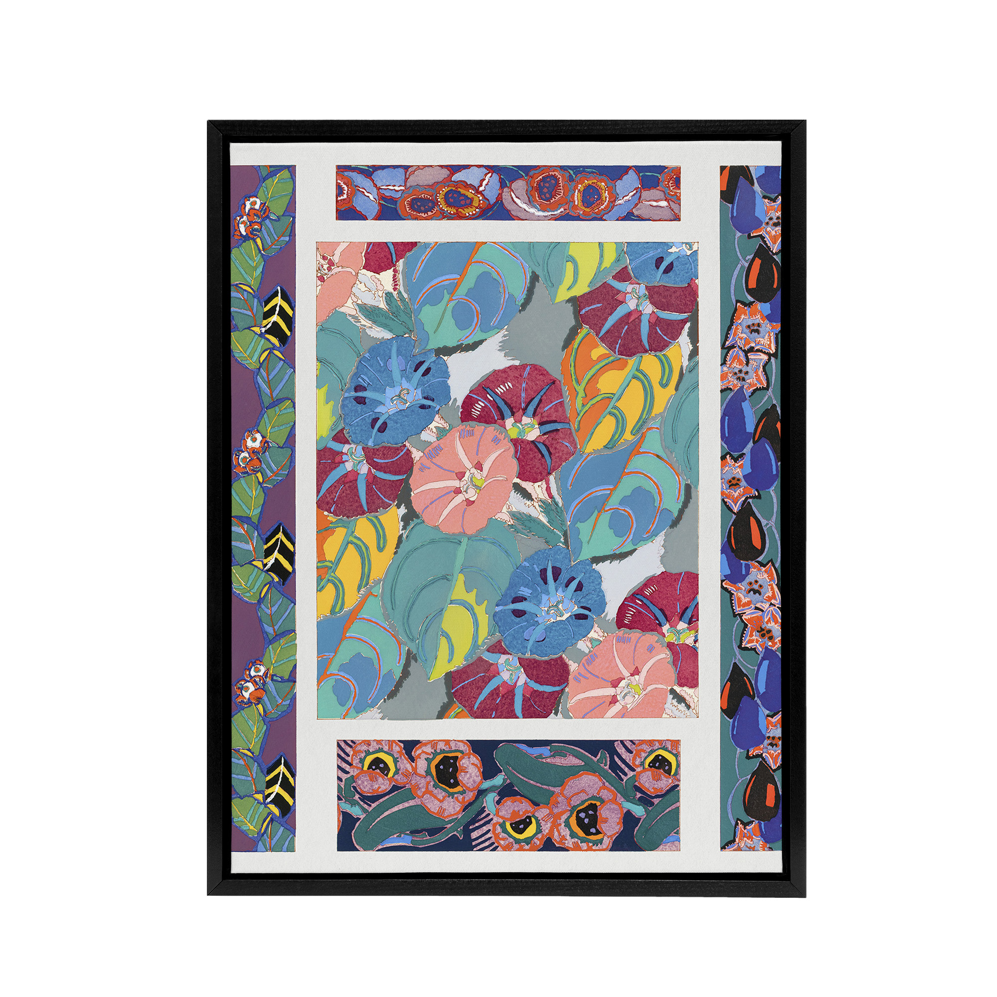 Vibrant Flower Pattern Benedictus Vintage Black Framed Canvas Wall Art Print