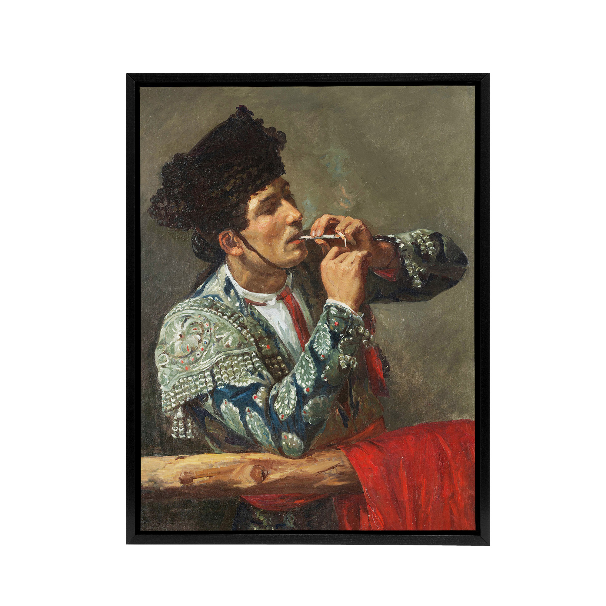 After the Bullfight Bullfighter Smoking Cassatt Black Framed Canvas Wall Art