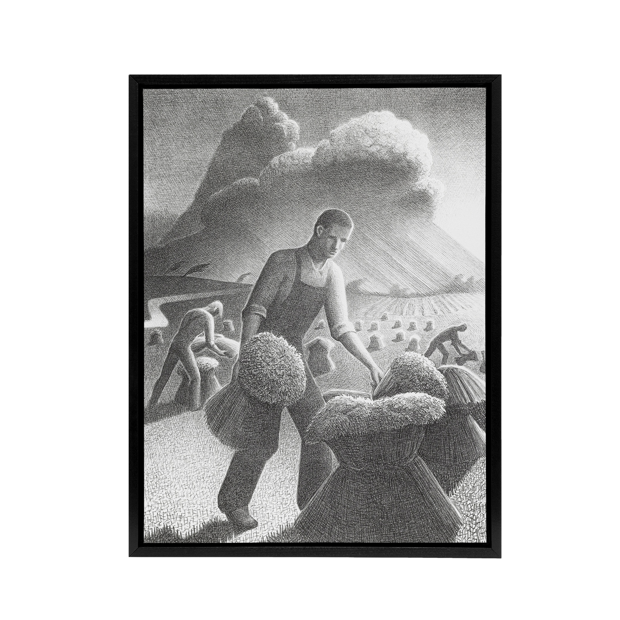 Approaching Storm in Wheat Field Grant Wood Framed Canvas Wall Art Print