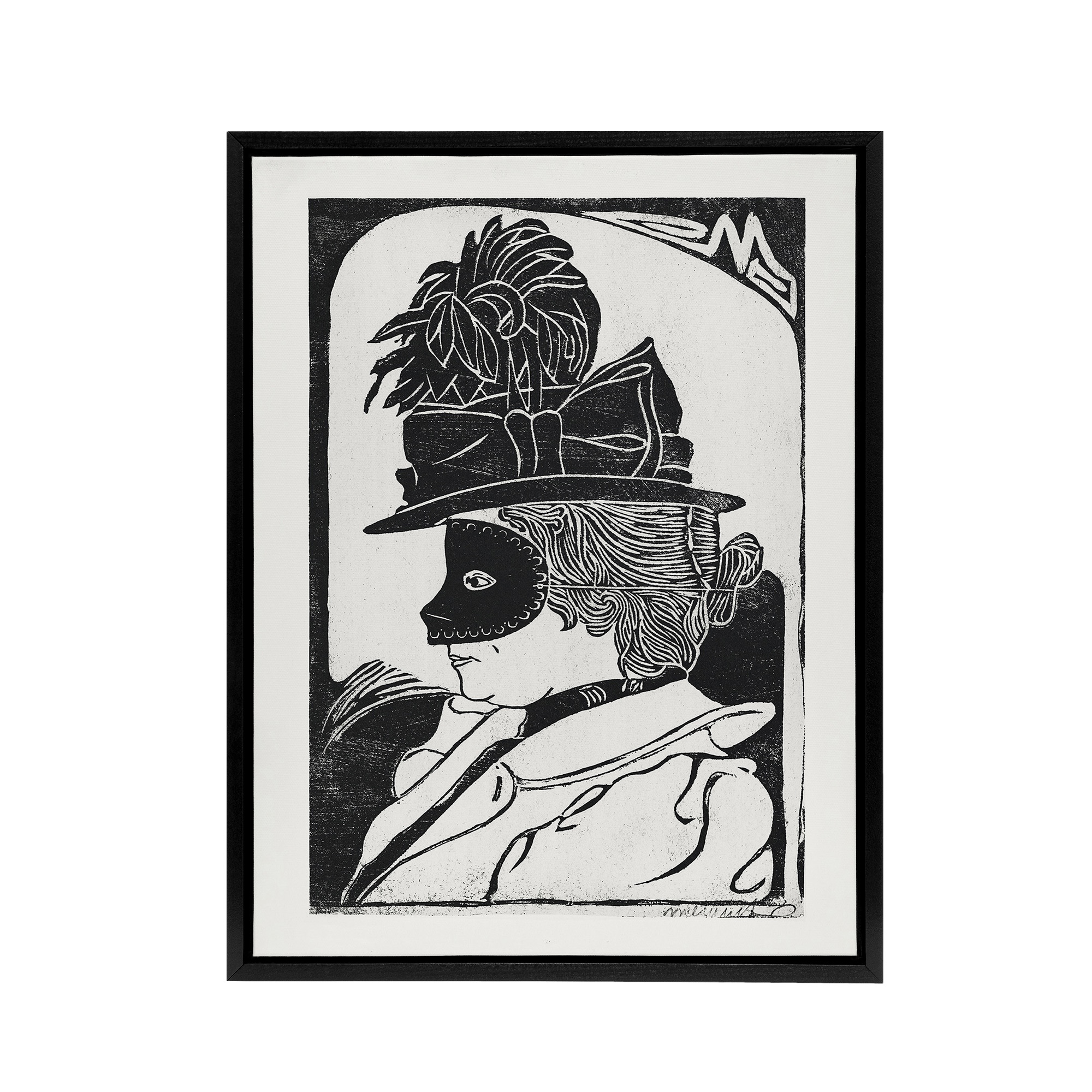 Pierrette Woman With Mask De Mesquita Framed Canvas Wall Art Print