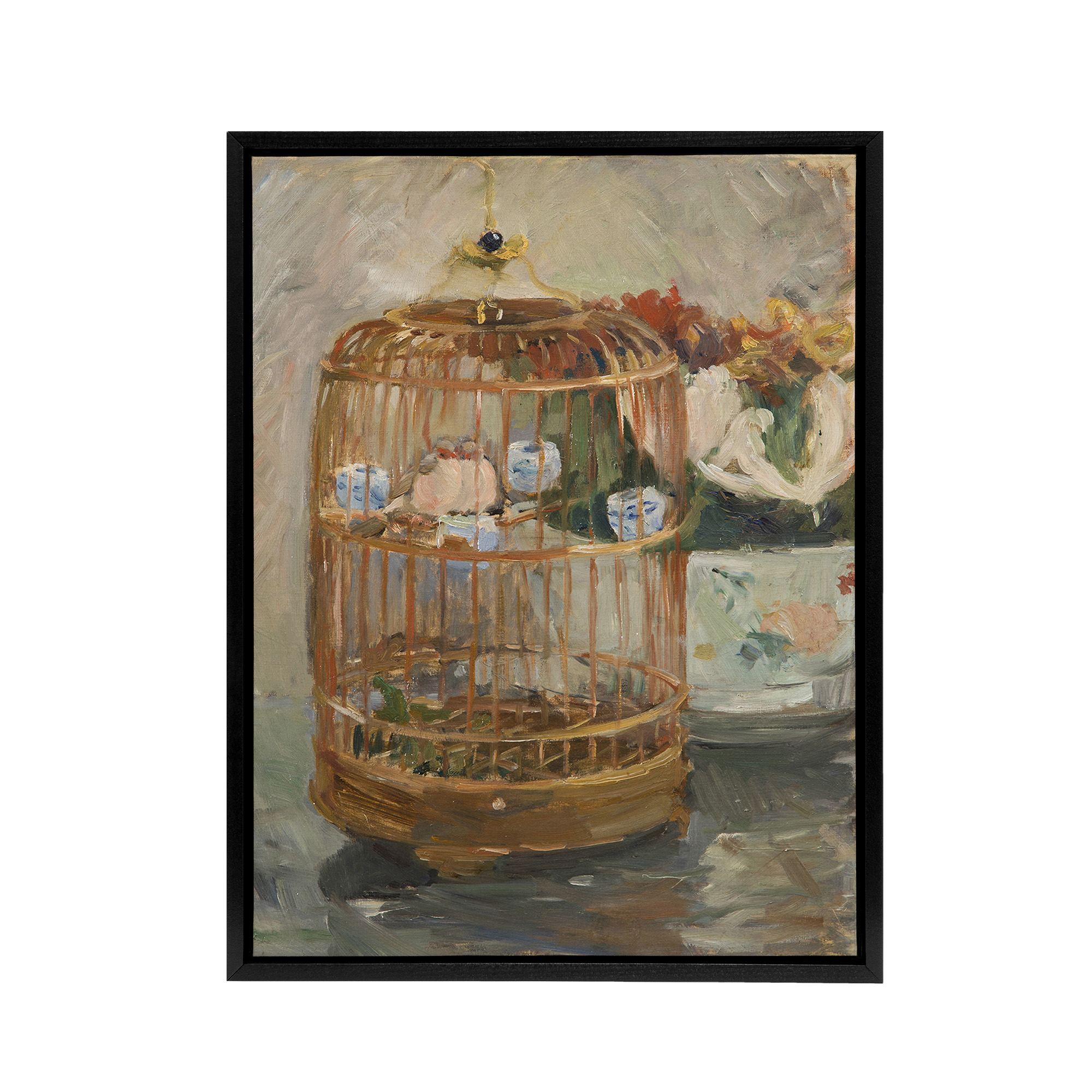 The Bird Cage Still Life Painting Morisot Black Framed Canvas Wall Art Print