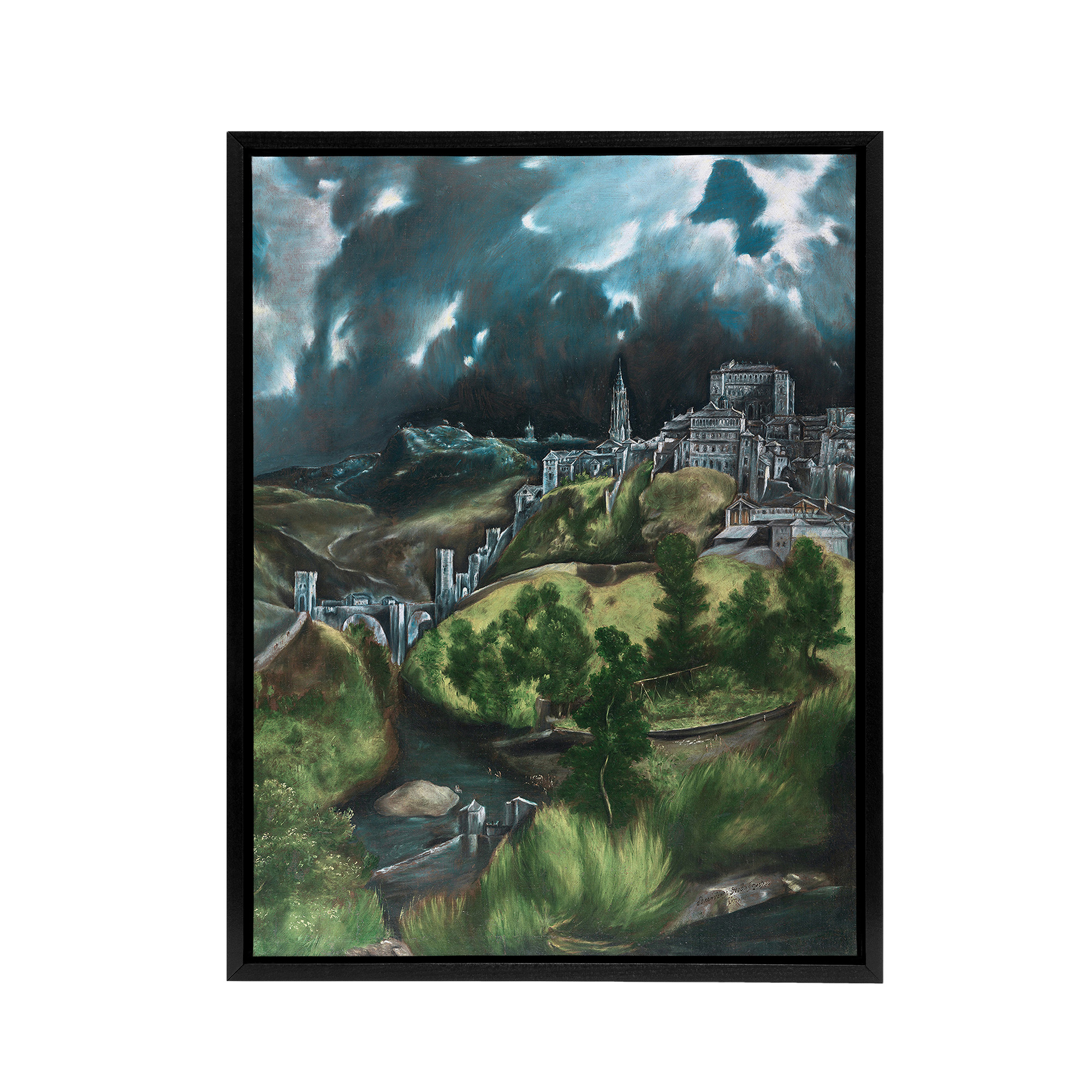 View of Toledo Landscape Painting El Greco Black Framed Canvas Wall Art Print
